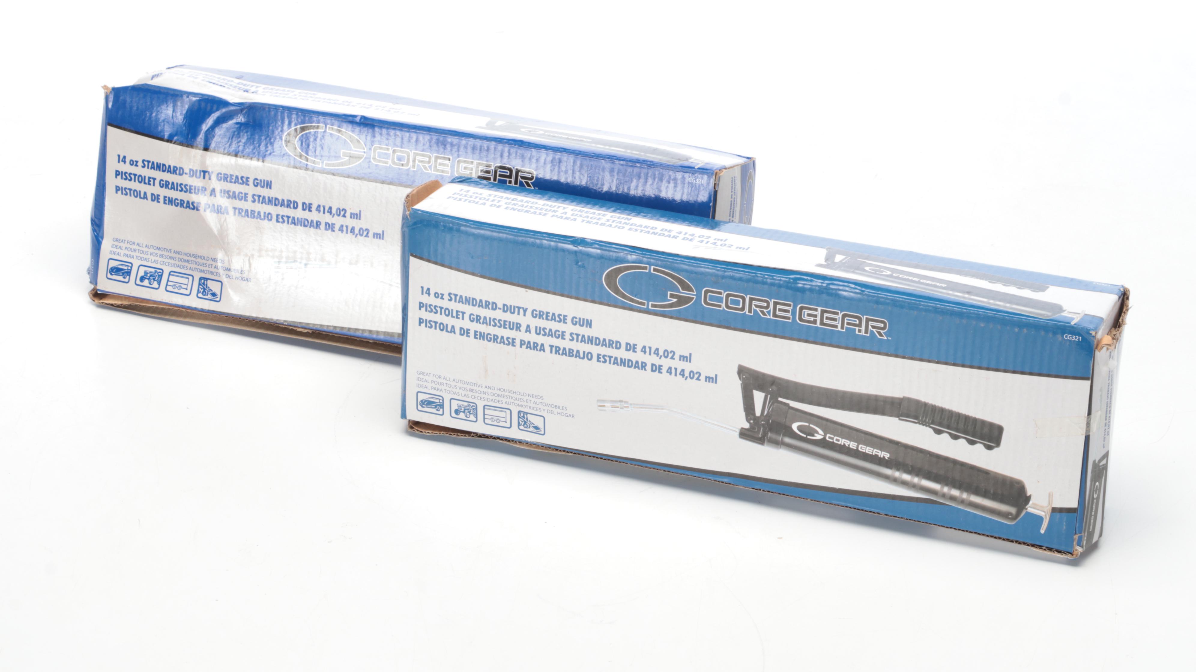 Lucas Oil Pistol Grip Grease Guns, Hoses, Refill Canisters, Wrench Set & Bucket