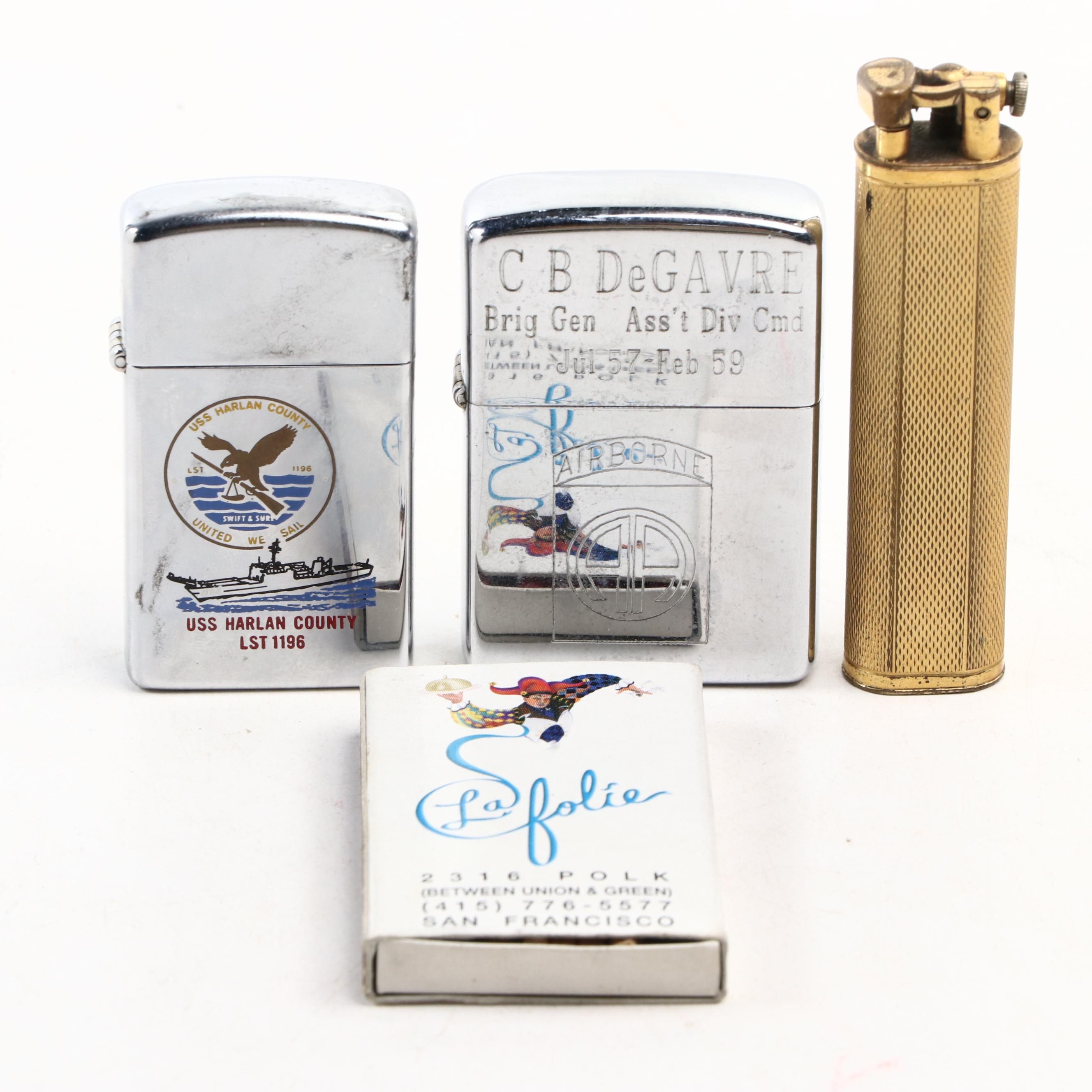 Dunhill Metal Sylphide Gas Lighter with Military Zippo Lighters and Matchbox