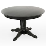 Ebonized Wood Extension Pedestal Dining Table with Glass Top
