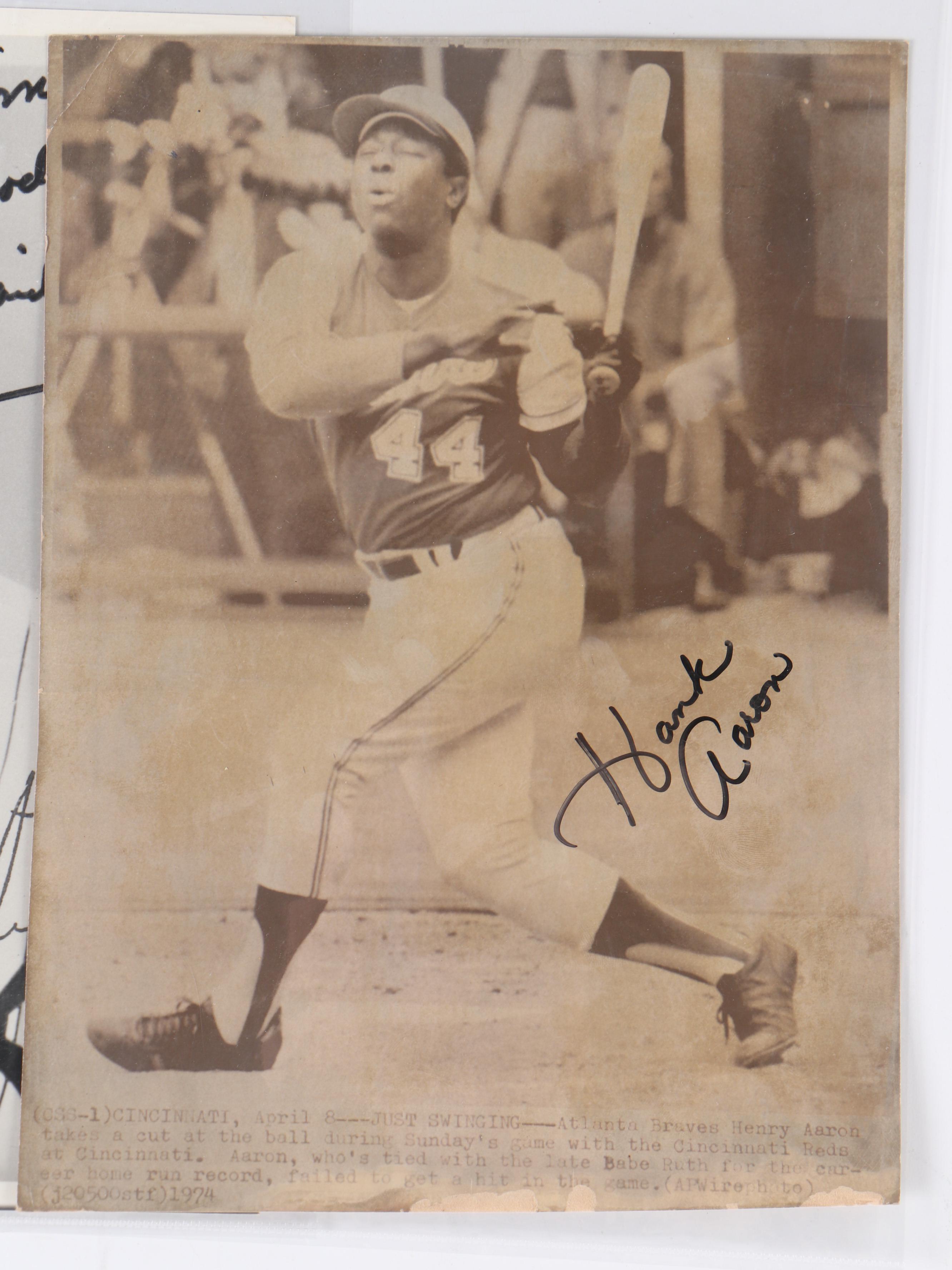 Signed Vintage Baseball Prints Featuring Hank Aaron, Frank Robinson, and More