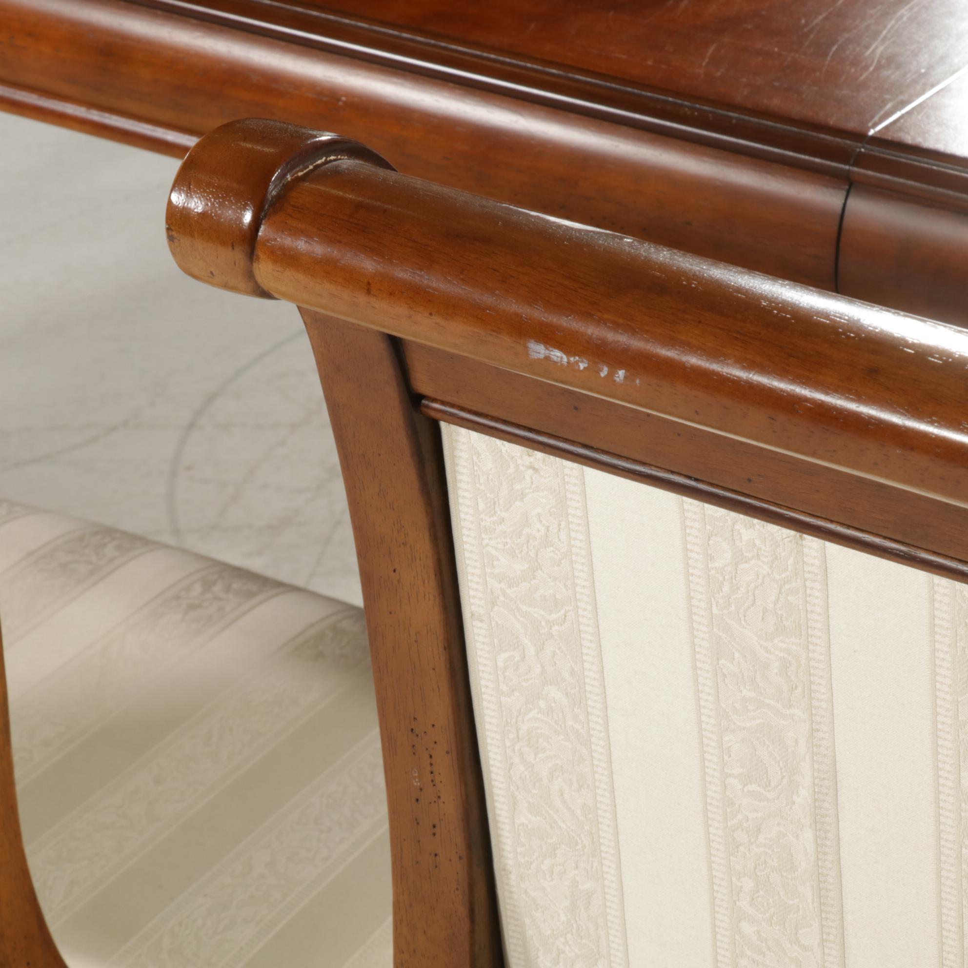 Neoclassical Style Cherry-Stained Extension Dining Table and Six Hyundai Chairs