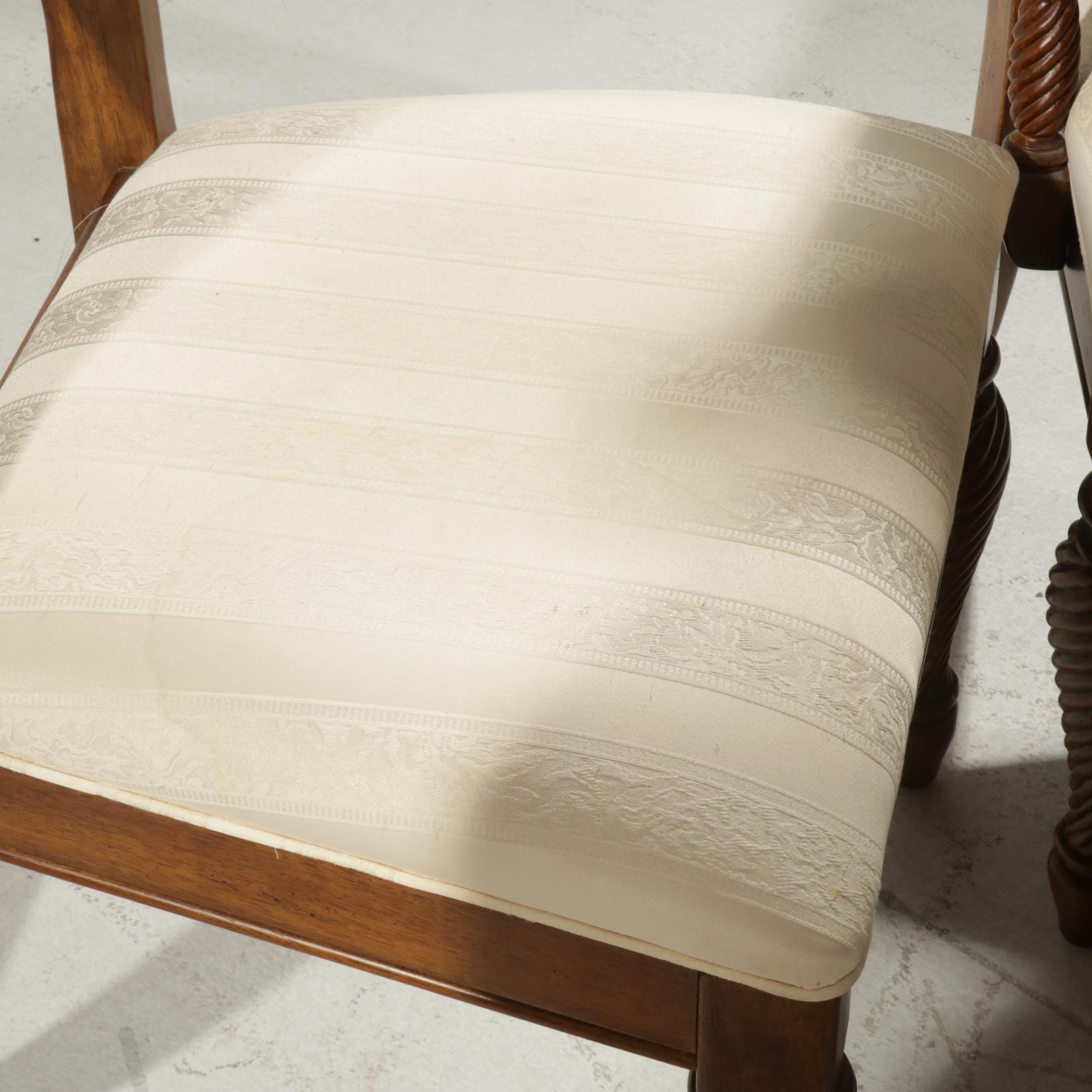 Neoclassical Style Cherry-Stained Extension Dining Table and Six Hyundai Chairs