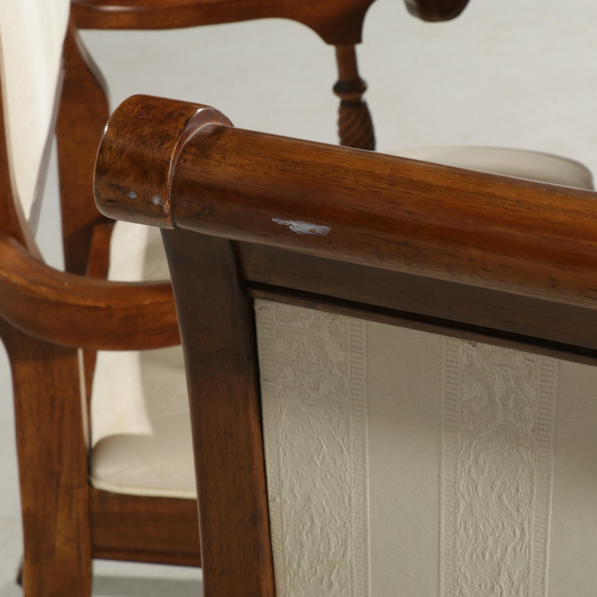 Neoclassical Style Cherry-Stained Extension Dining Table and Six Hyundai Chairs