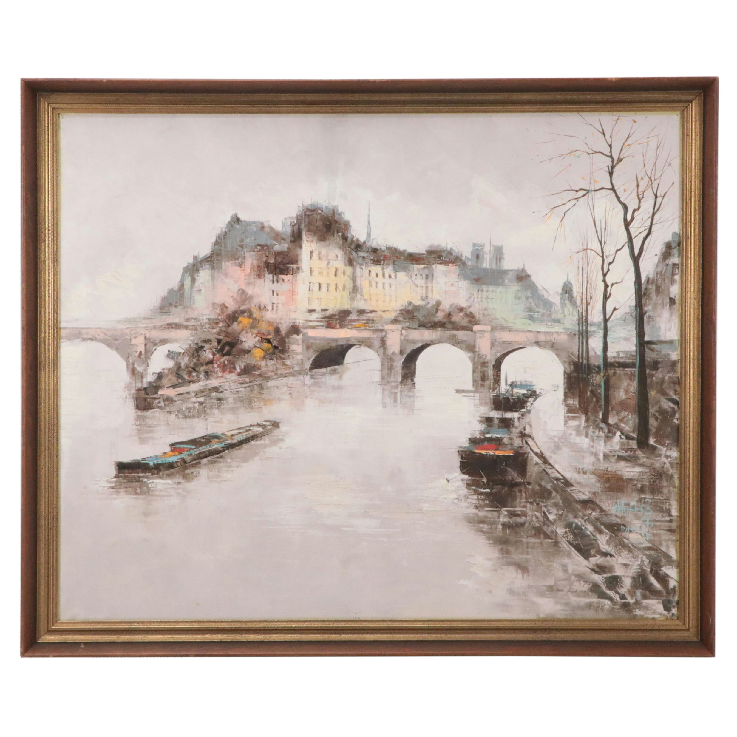 Luc Cossier Impressionist Style Oil Painting "Pont Neuf," 1976