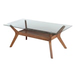 Mid Century Modern Style Wood and Glass Top Coffee Table