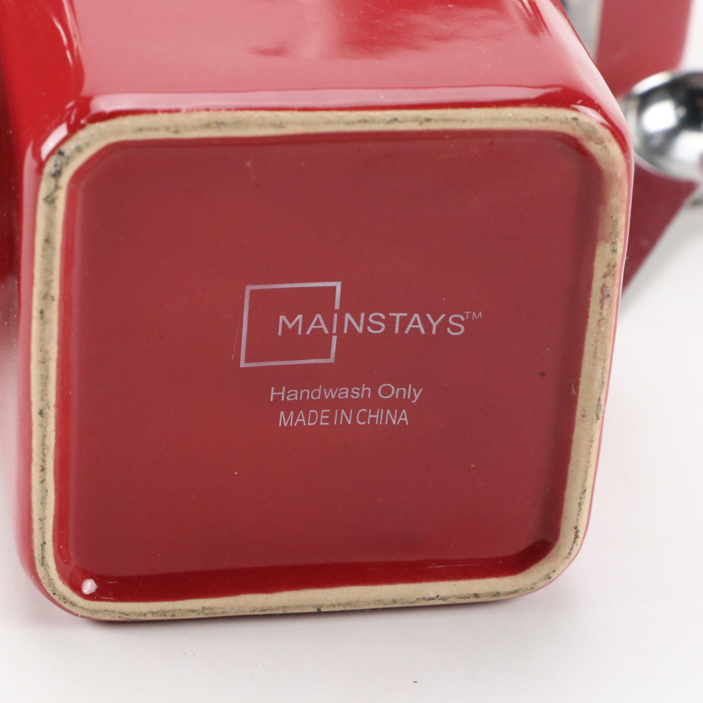 Red Ceramic Canisters with Straining Pot, Serving Bowls, Hourglass and More