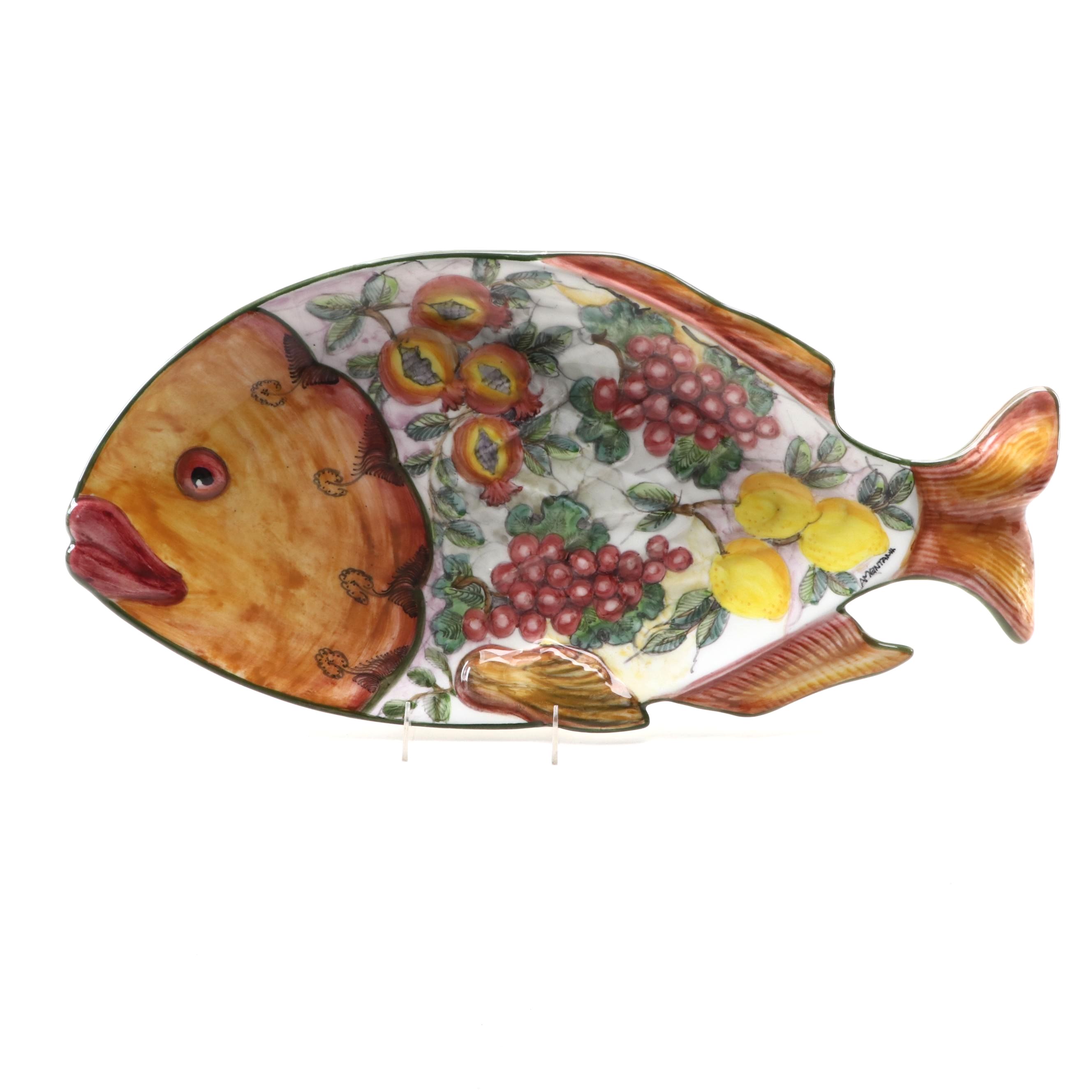 Greek Majolica Hand-Painted Fish Platter