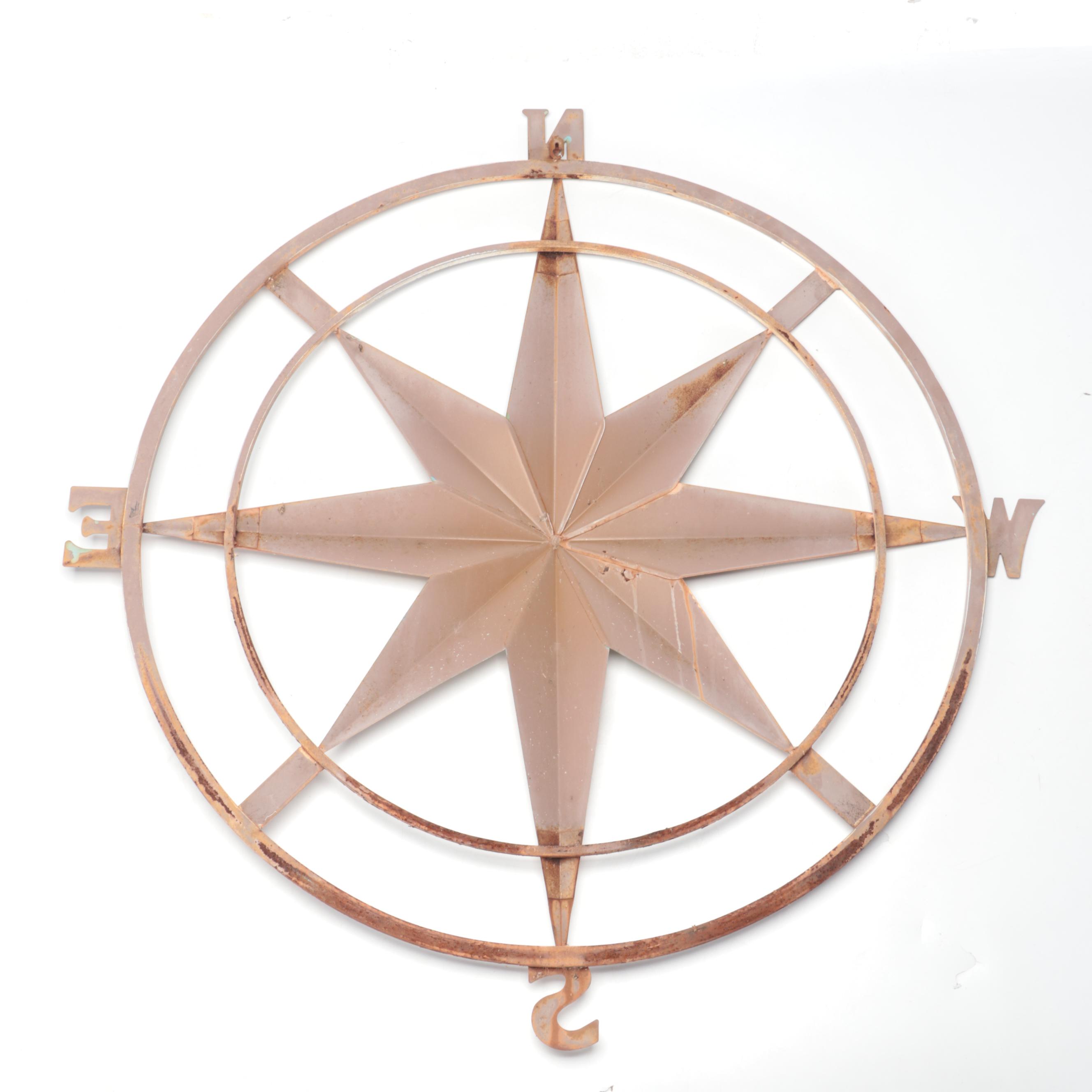 Farmhouse Style Compass Motif Metal Wall Hanging Décor