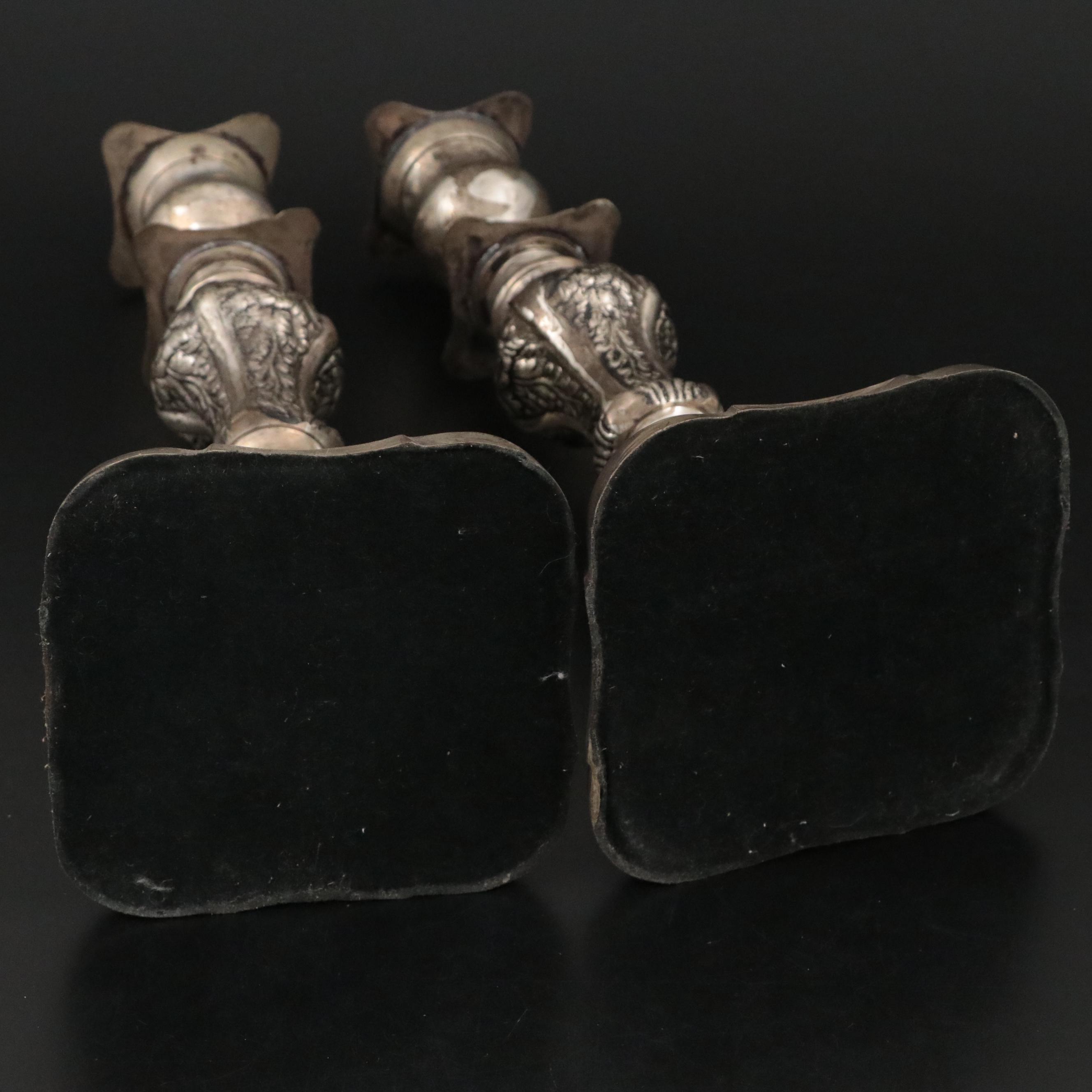 Mounted Square Crystal Vase with Floral Motif Silver Plate Candlesticks