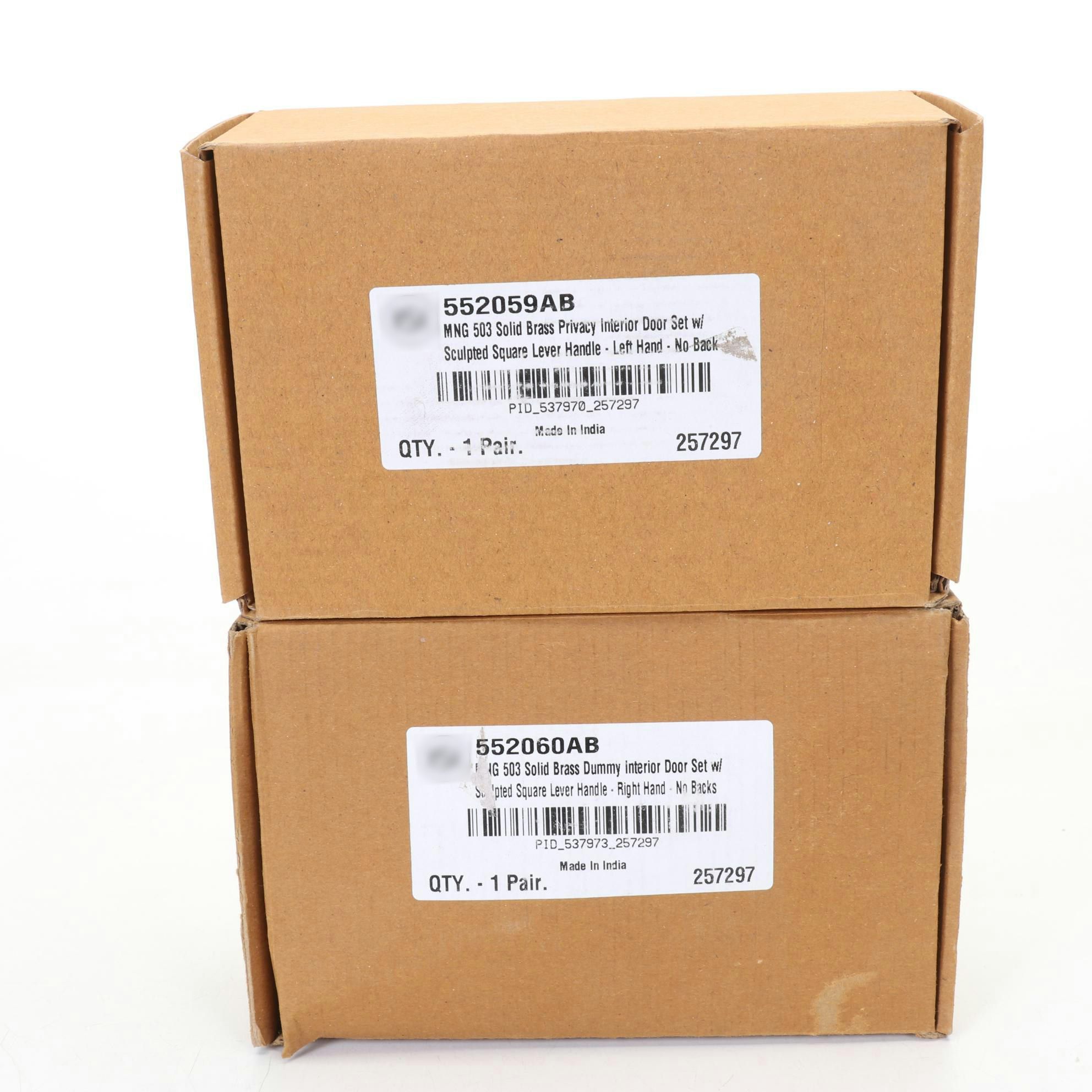 Solid Brass Interior Door Square Lever Handle Set