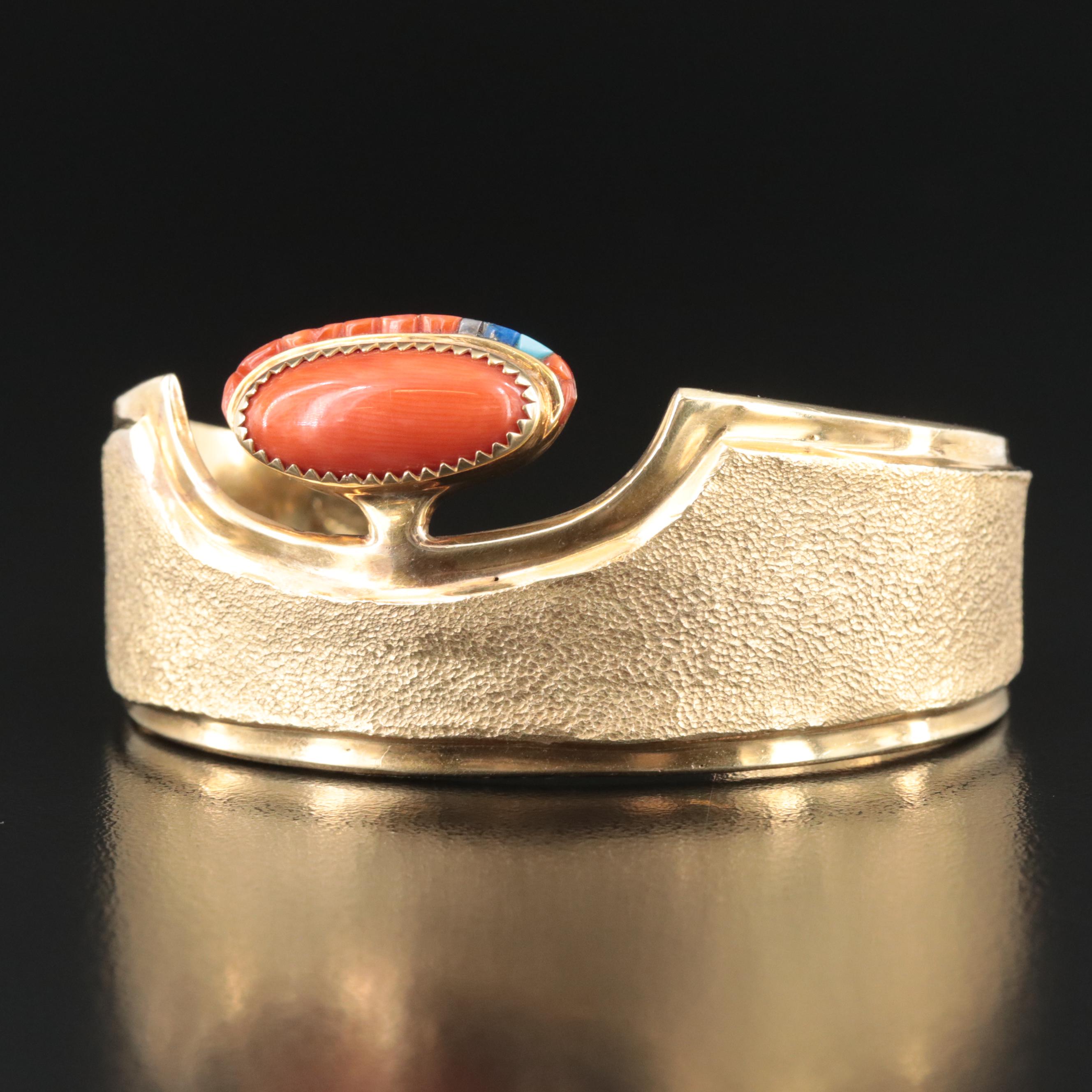 Ben Nighthorse Campbell Cheyenne 18K Coral, Lapis Lazuli and Turquoise Cuff
