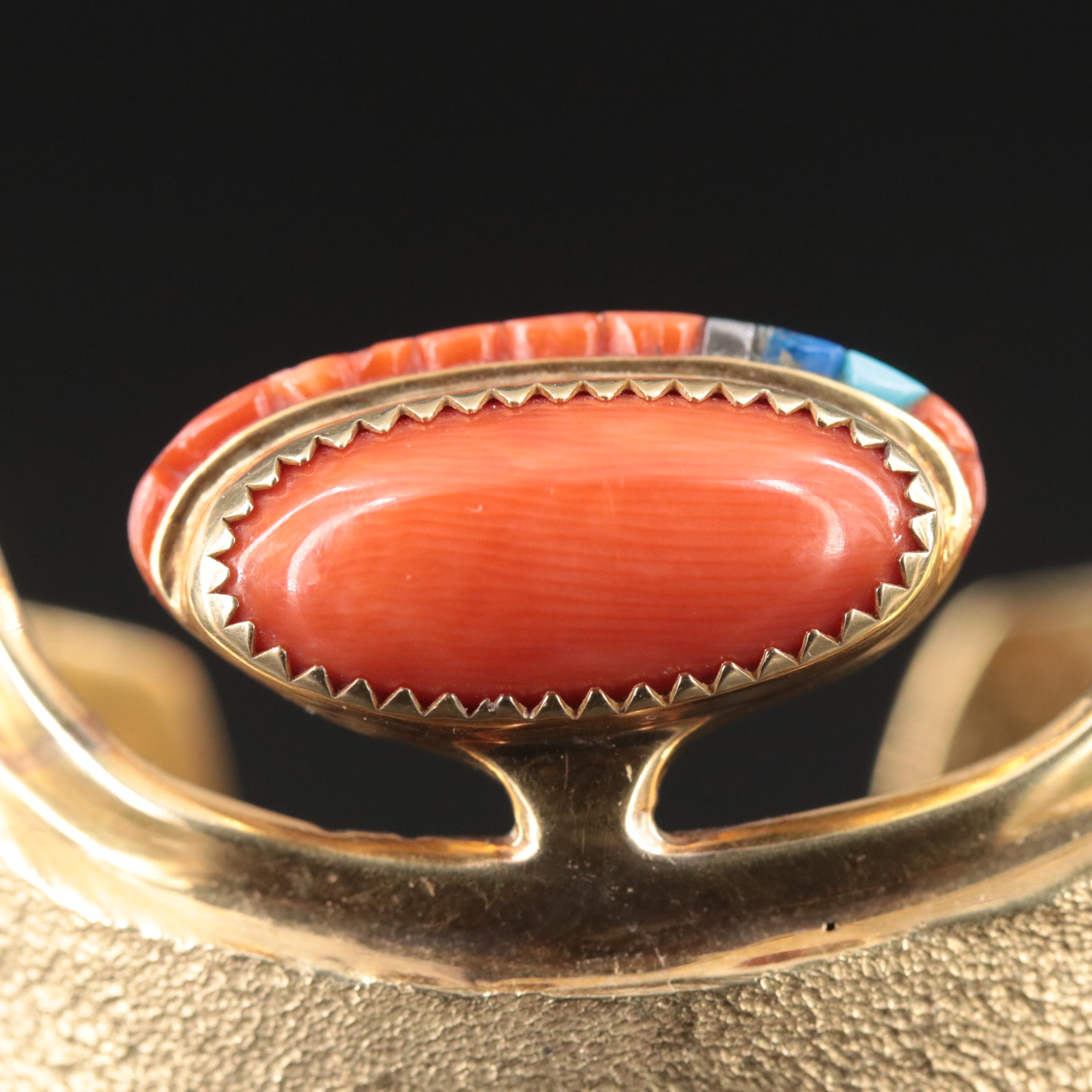 Ben Nighthorse Campbell Cheyenne 18K Coral, Lapis Lazuli and Turquoise Cuff