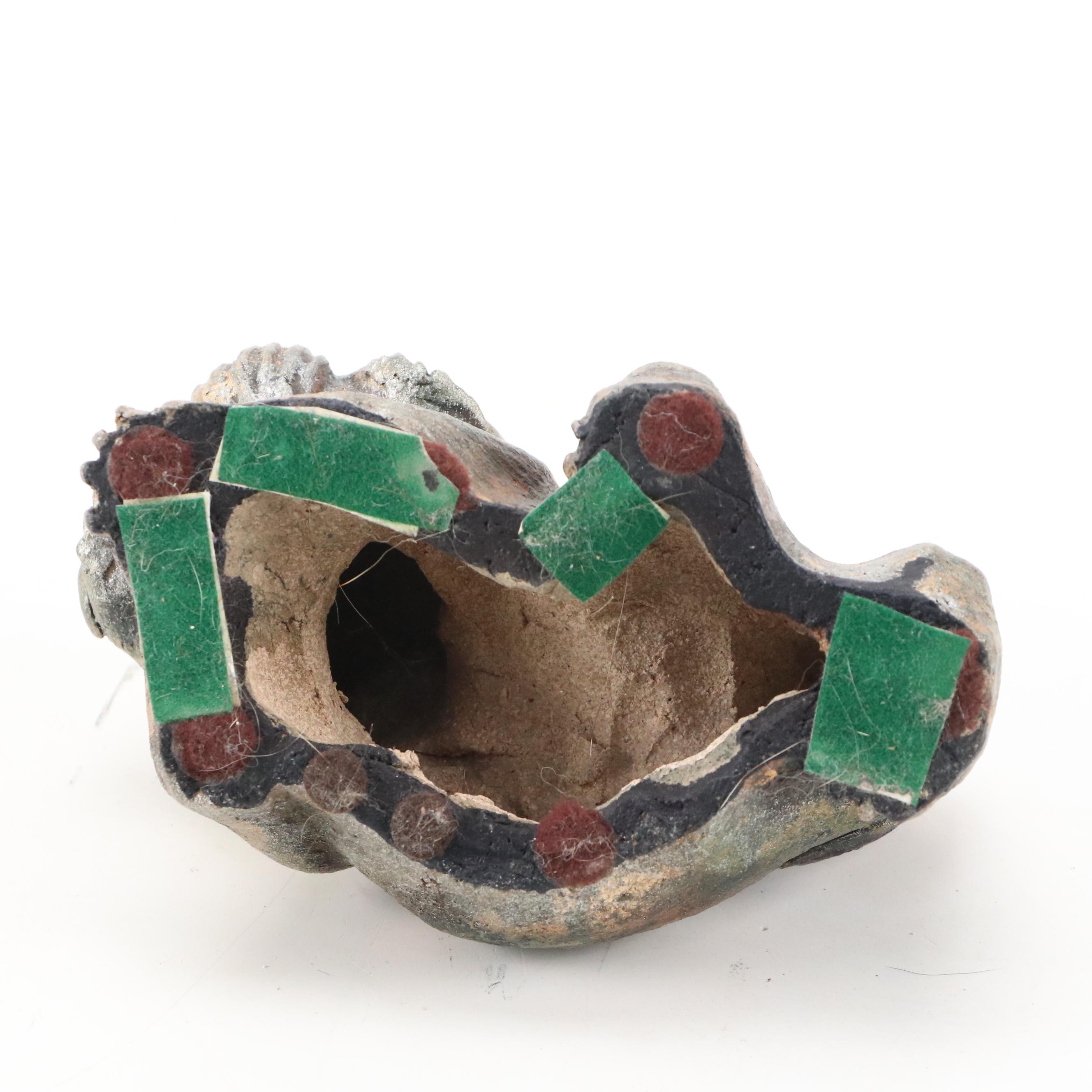 Cast Plaster Composite Guardian Lions Pair With Cub