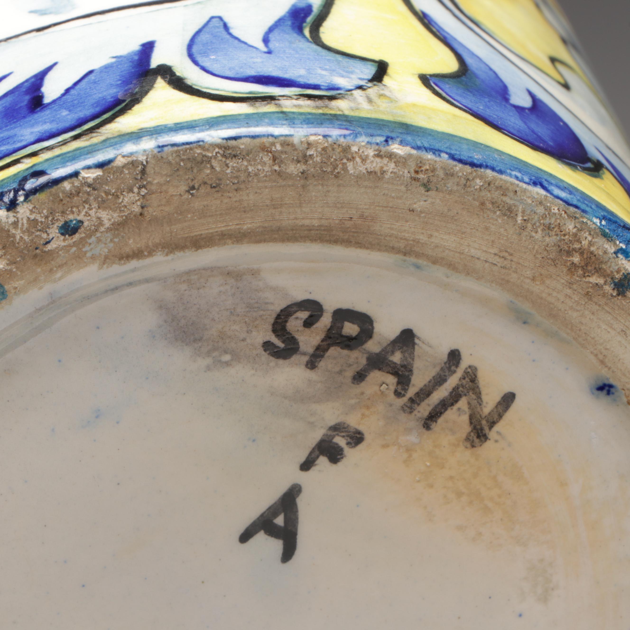 Spanish Faience Pitcher with Cobalt Handkerchief Vase and Other Tableware