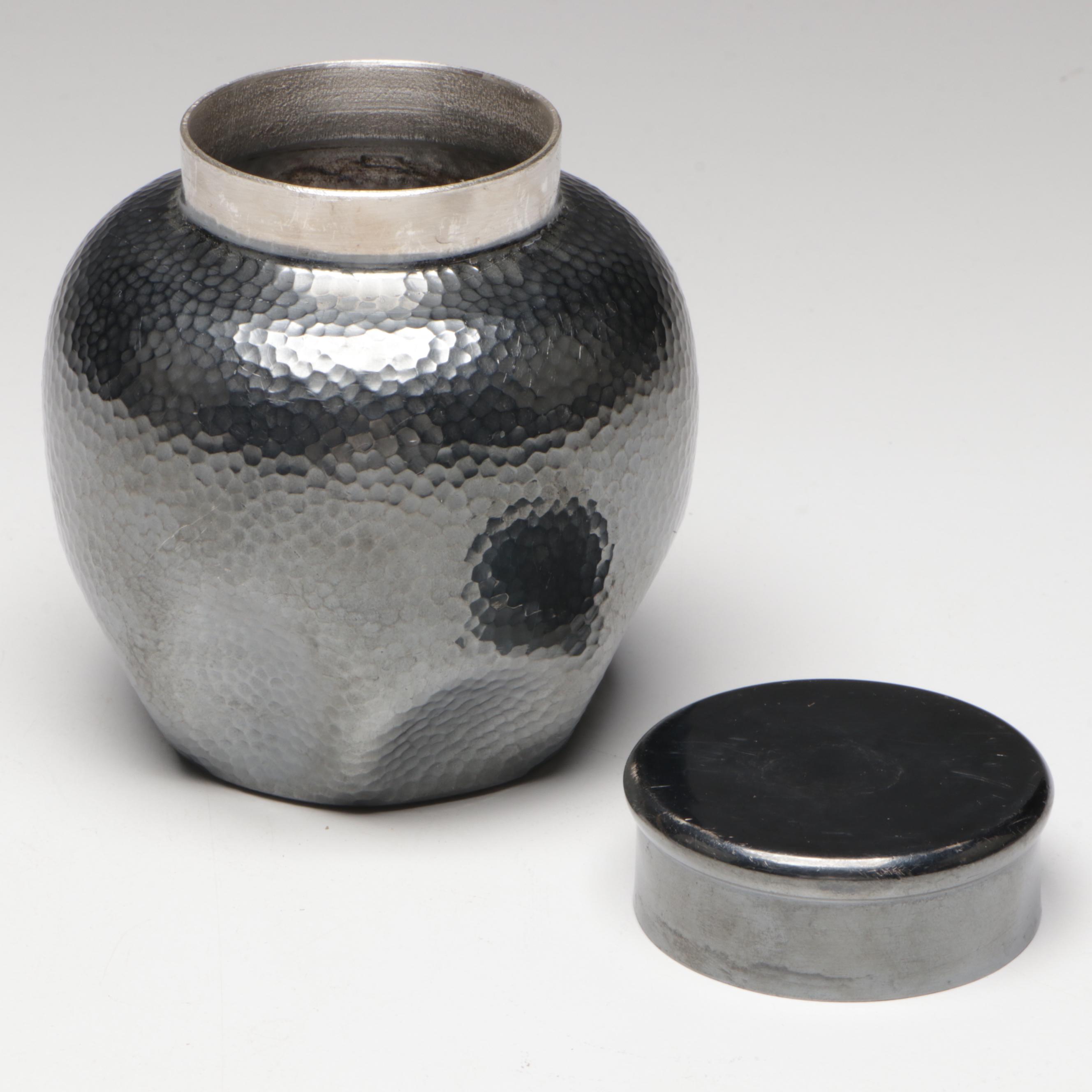 Japanese Hammered Patinated Fine Silver and Mixed Metal Ginger Jar, Meiji