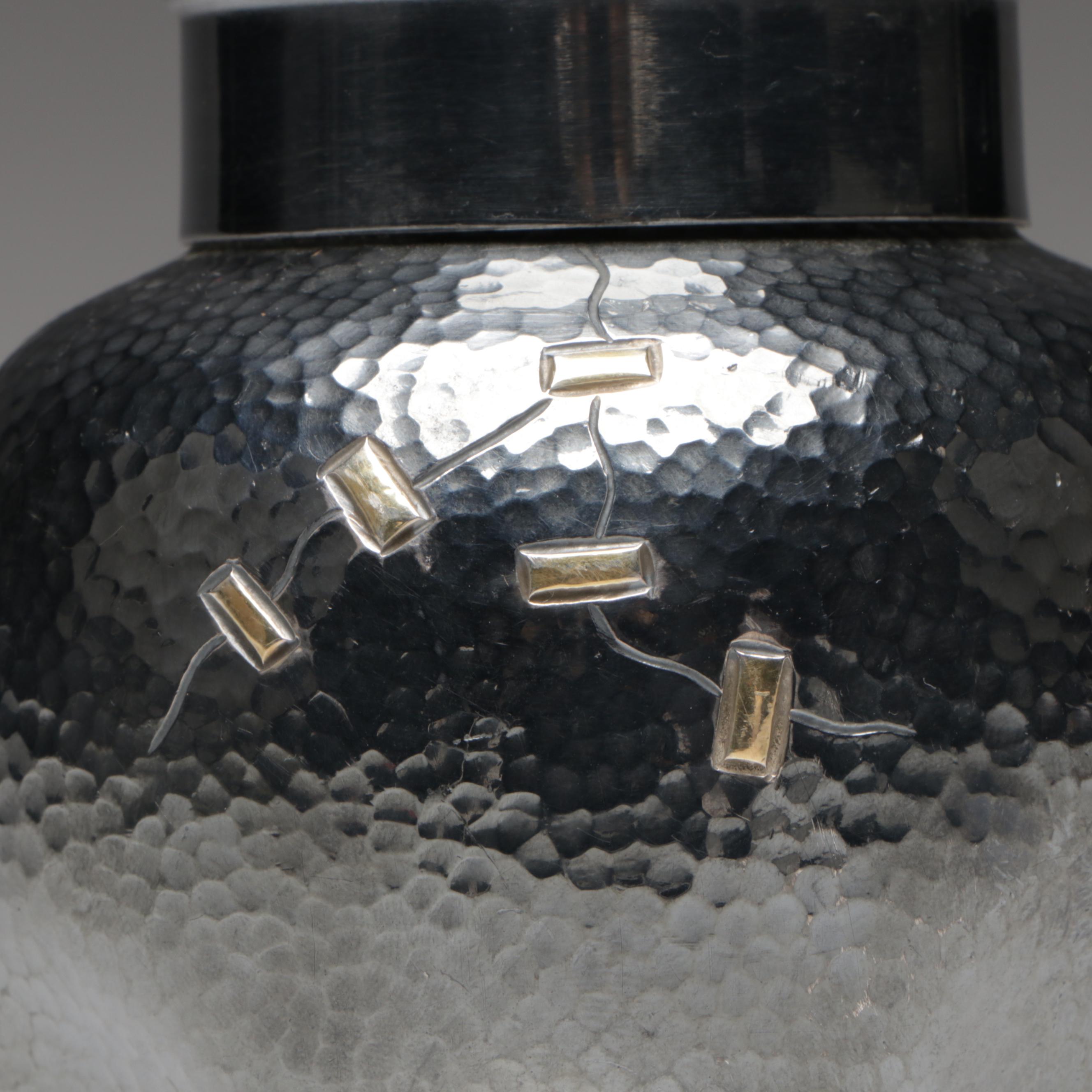 Japanese Hammered Patinated Fine Silver and Mixed Metal Ginger Jar, Meiji