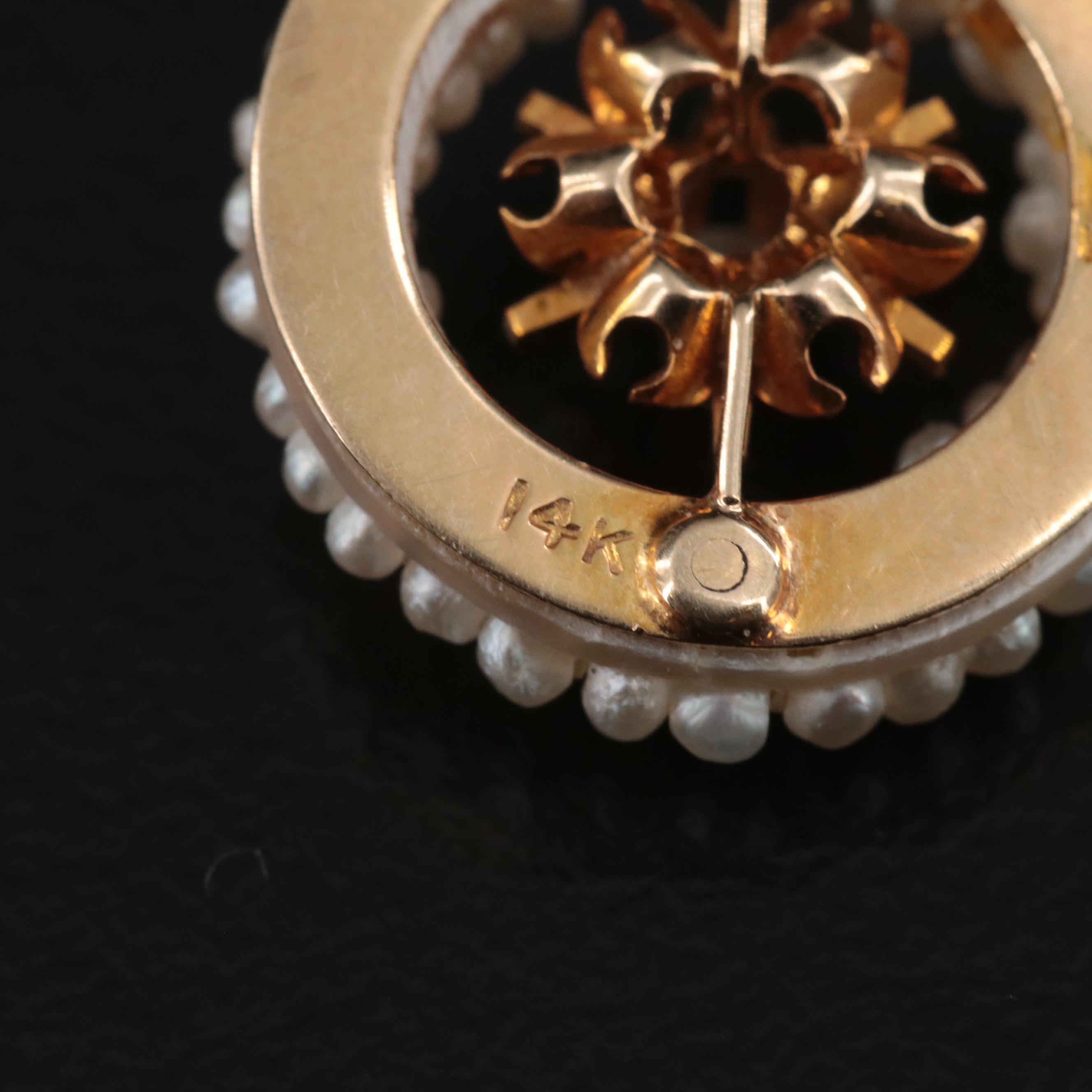 Antique 14K Diamond and Pearl Lavalier Pendant Necklace