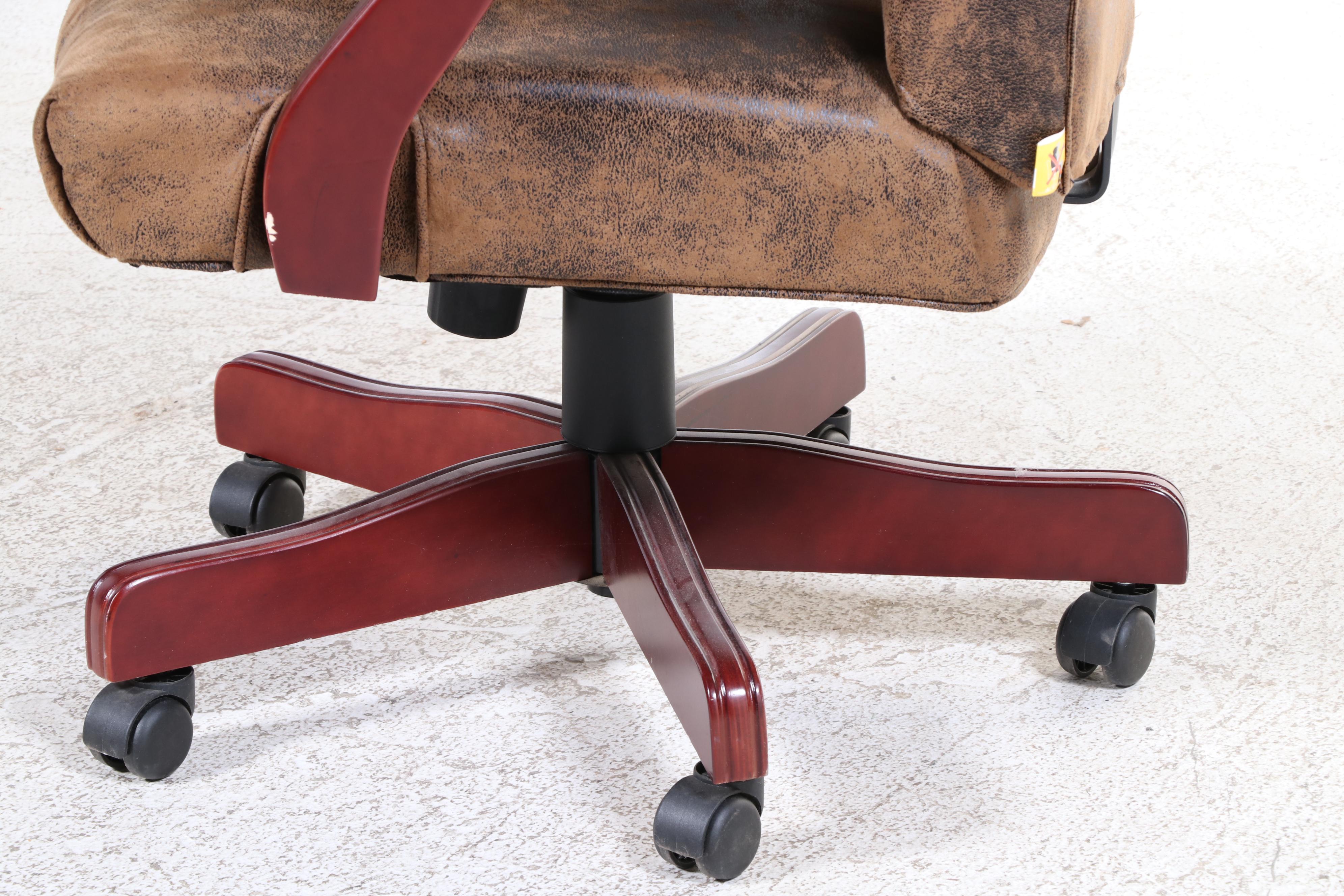 Belnick Inc. Cherry-Stained and Faux-Leather Swivel-Tilt Adjustable Desk Chair