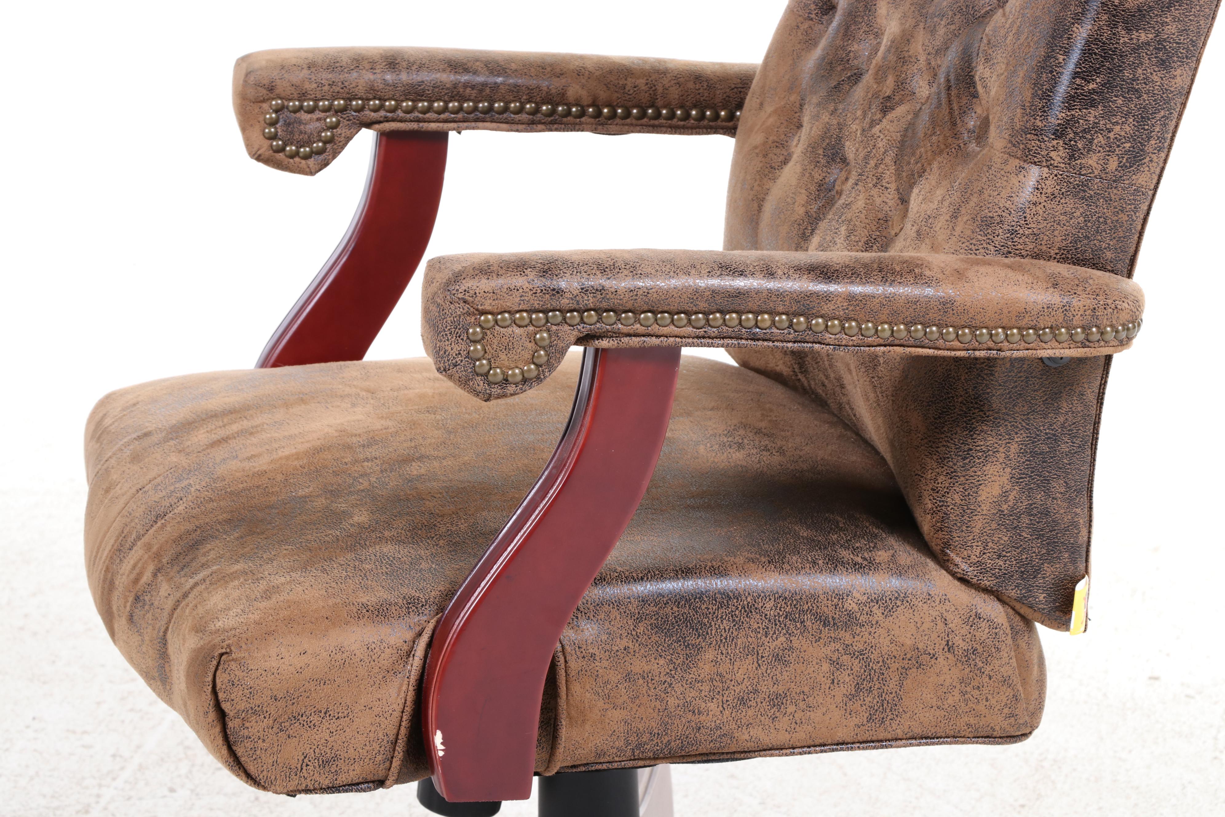 Belnick Inc. Cherry-Stained and Faux-Leather Swivel-Tilt Adjustable Desk Chair