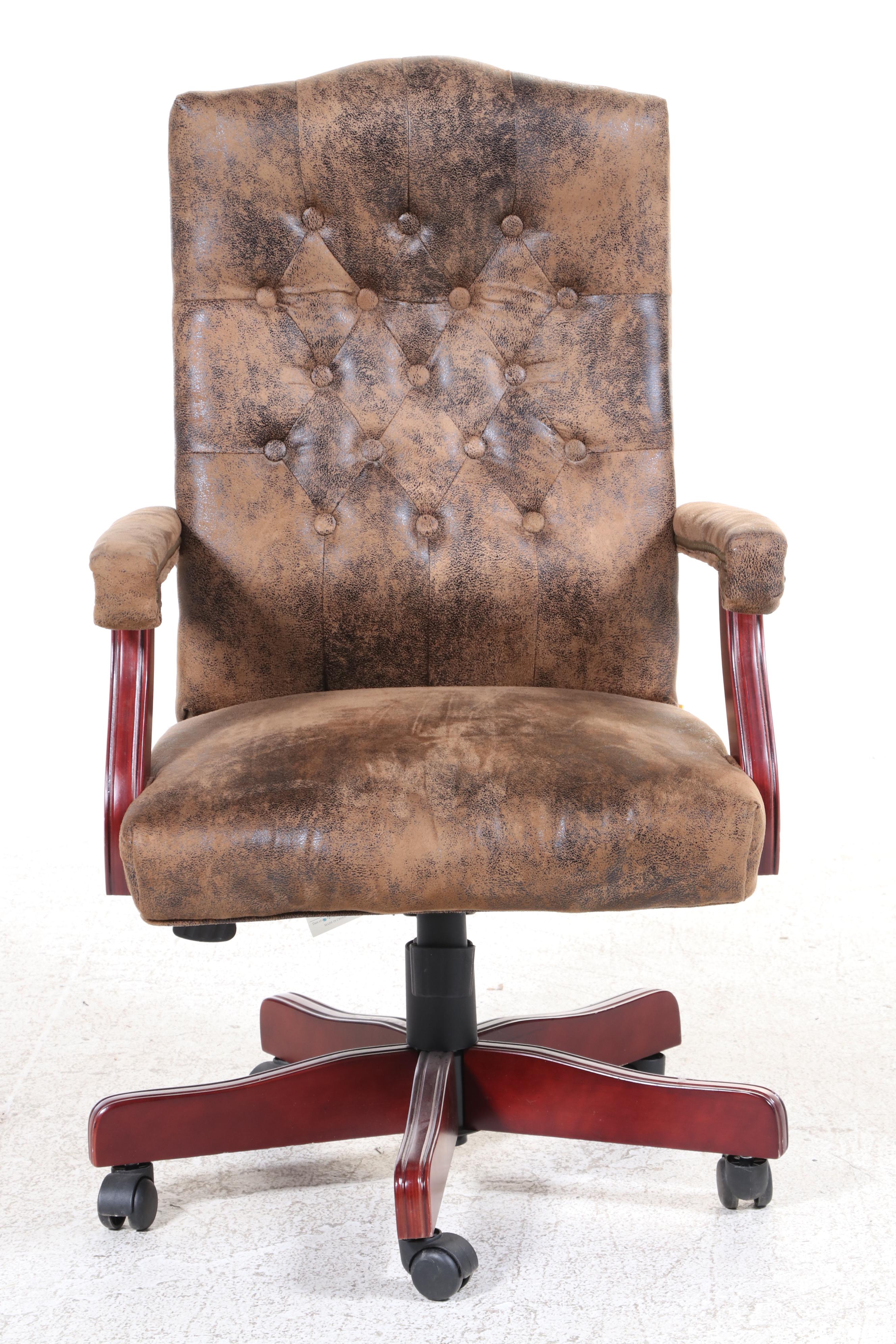Belnick Inc. Cherry-Stained and Faux-Leather Swivel-Tilt Adjustable Desk Chair