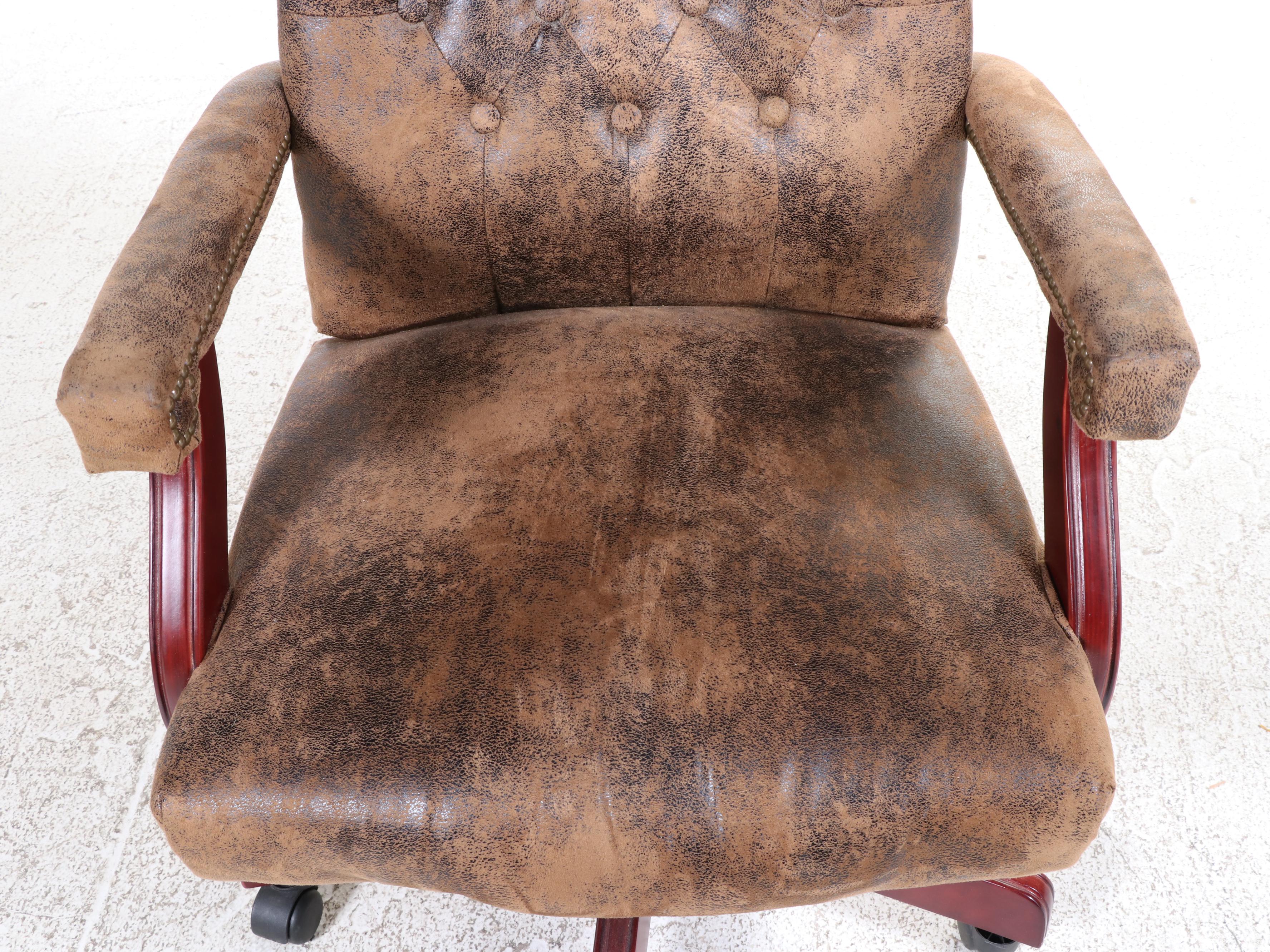 Belnick Inc. Cherry-Stained and Faux-Leather Swivel-Tilt Adjustable Desk Chair