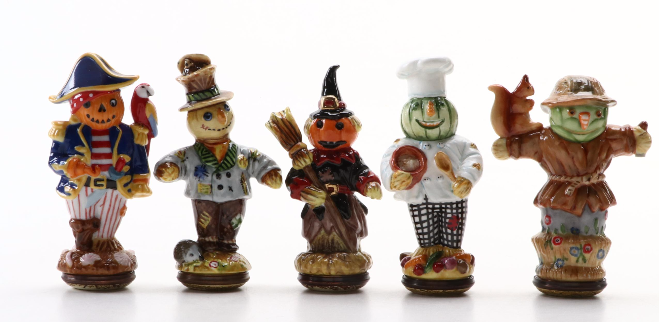 Halcyon Days "Scarecrows" Figural Porcelain Boxes