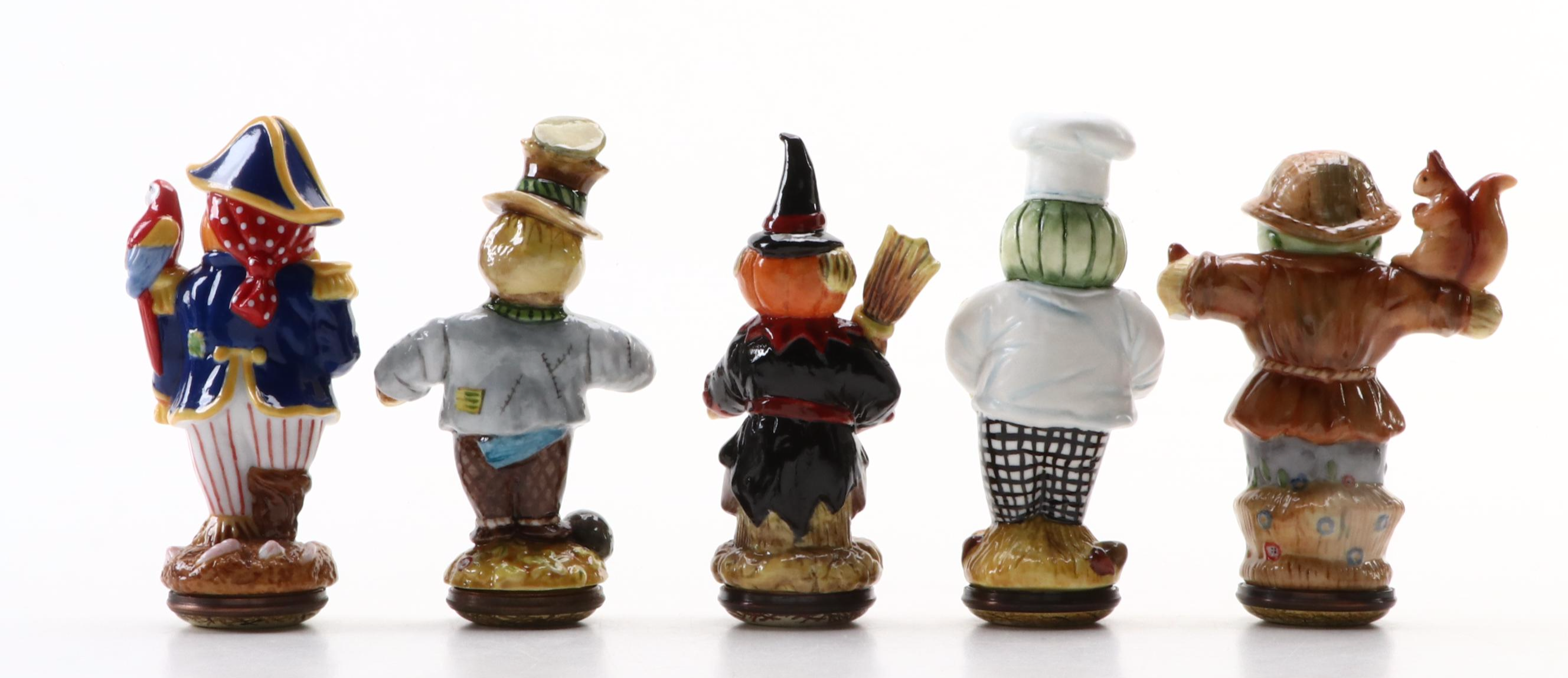 Halcyon Days "Scarecrows" Figural Porcelain Boxes