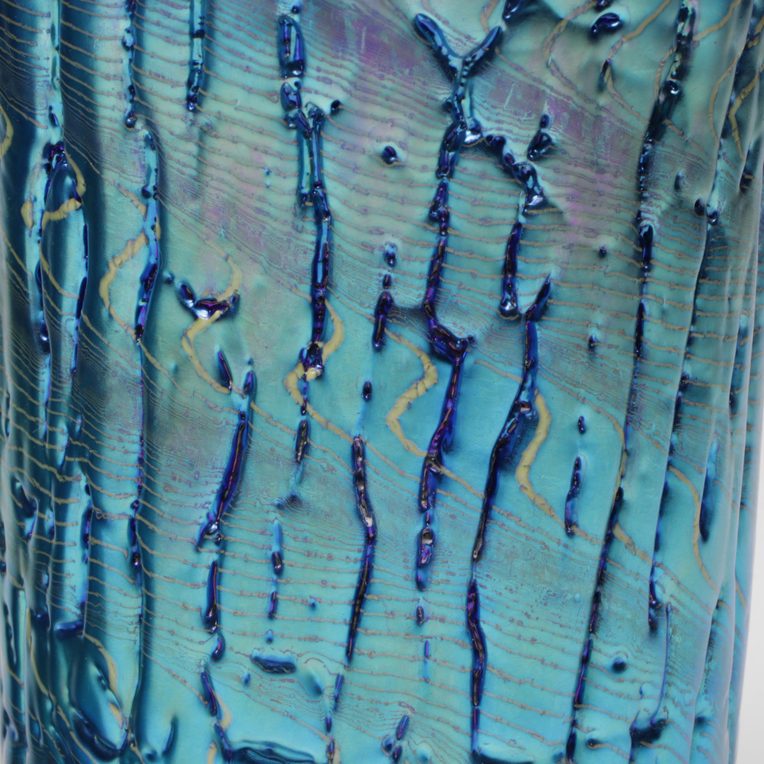 Scott Beyers for Orient & Flume Blue Iridescent Crocodile Art Glass Vases