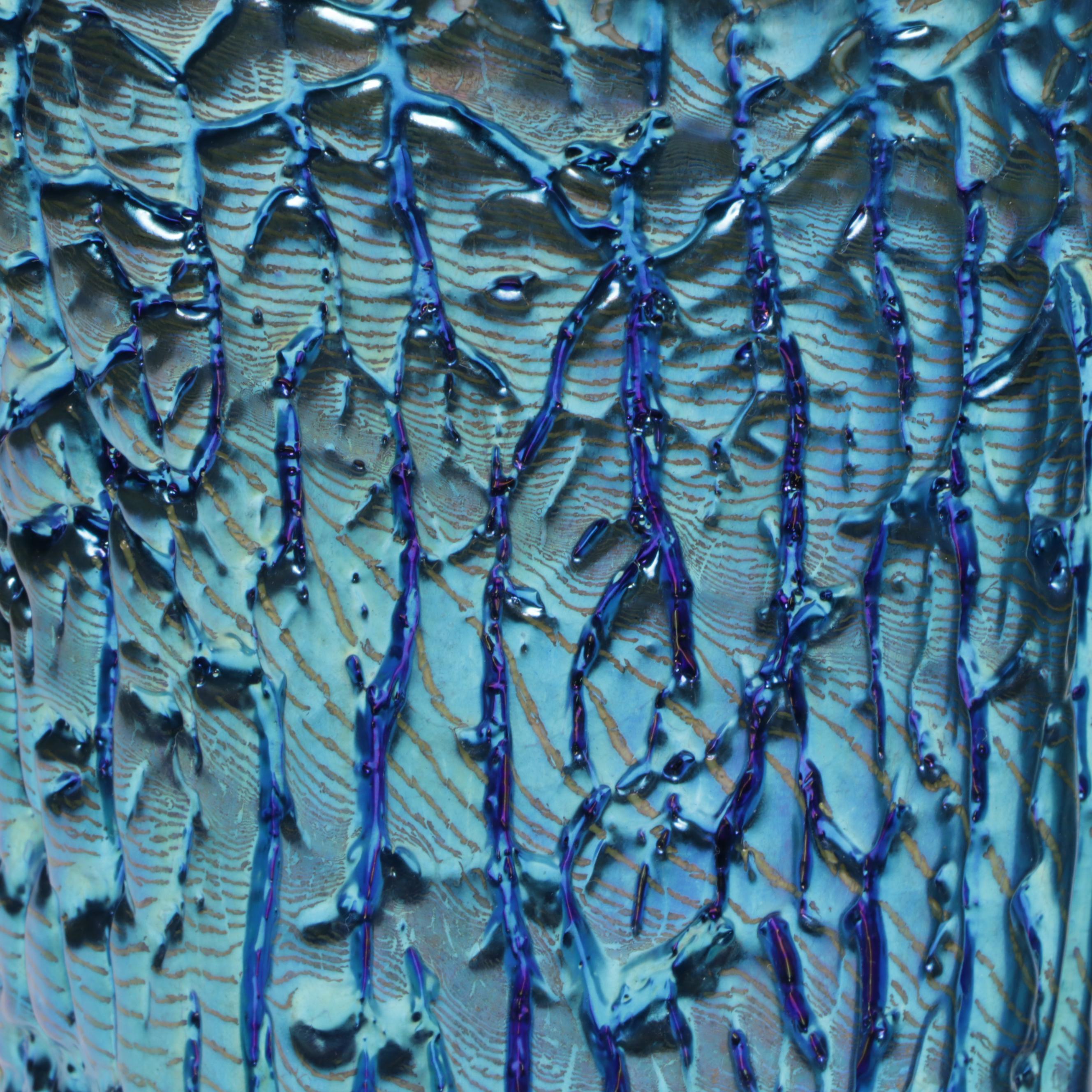 Scott Beyers for Orient & Flume Blue Iridescent Crocodile Art Glass Vases