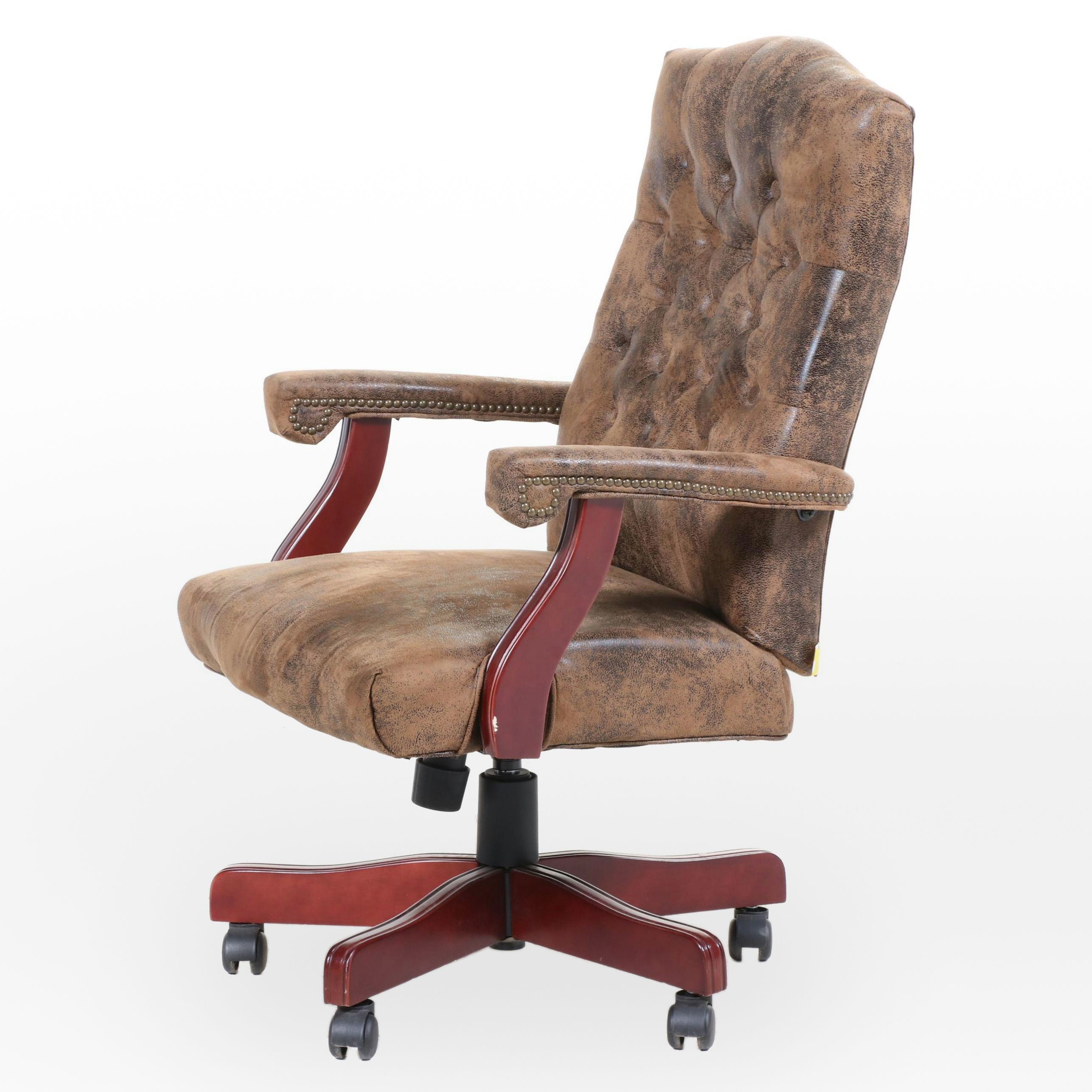 Belnick Inc. Cherry-Stained and Faux-Leather Swivel-Tilt Adjustable Desk Chair