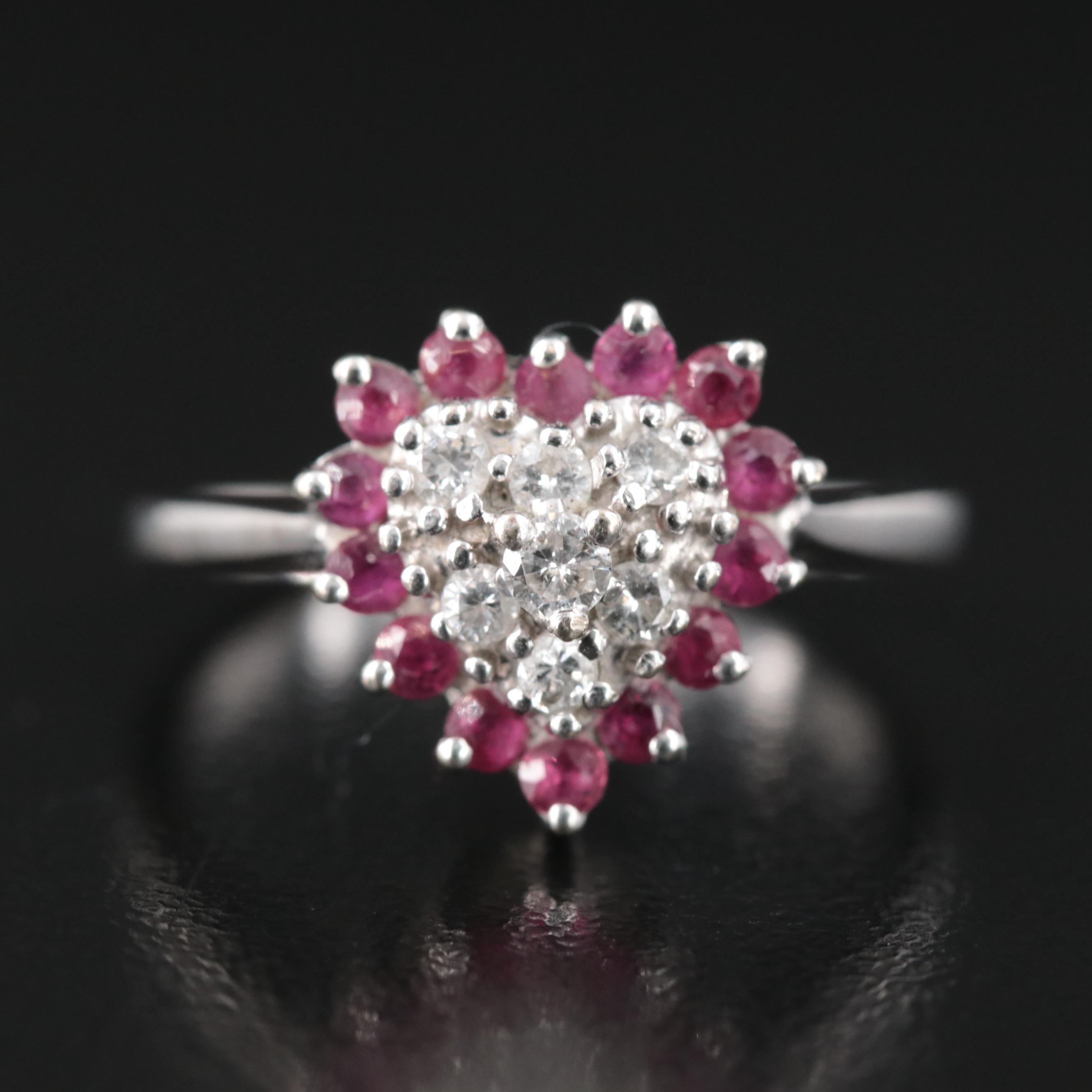 14K Diamond and Ruby Heart Ring