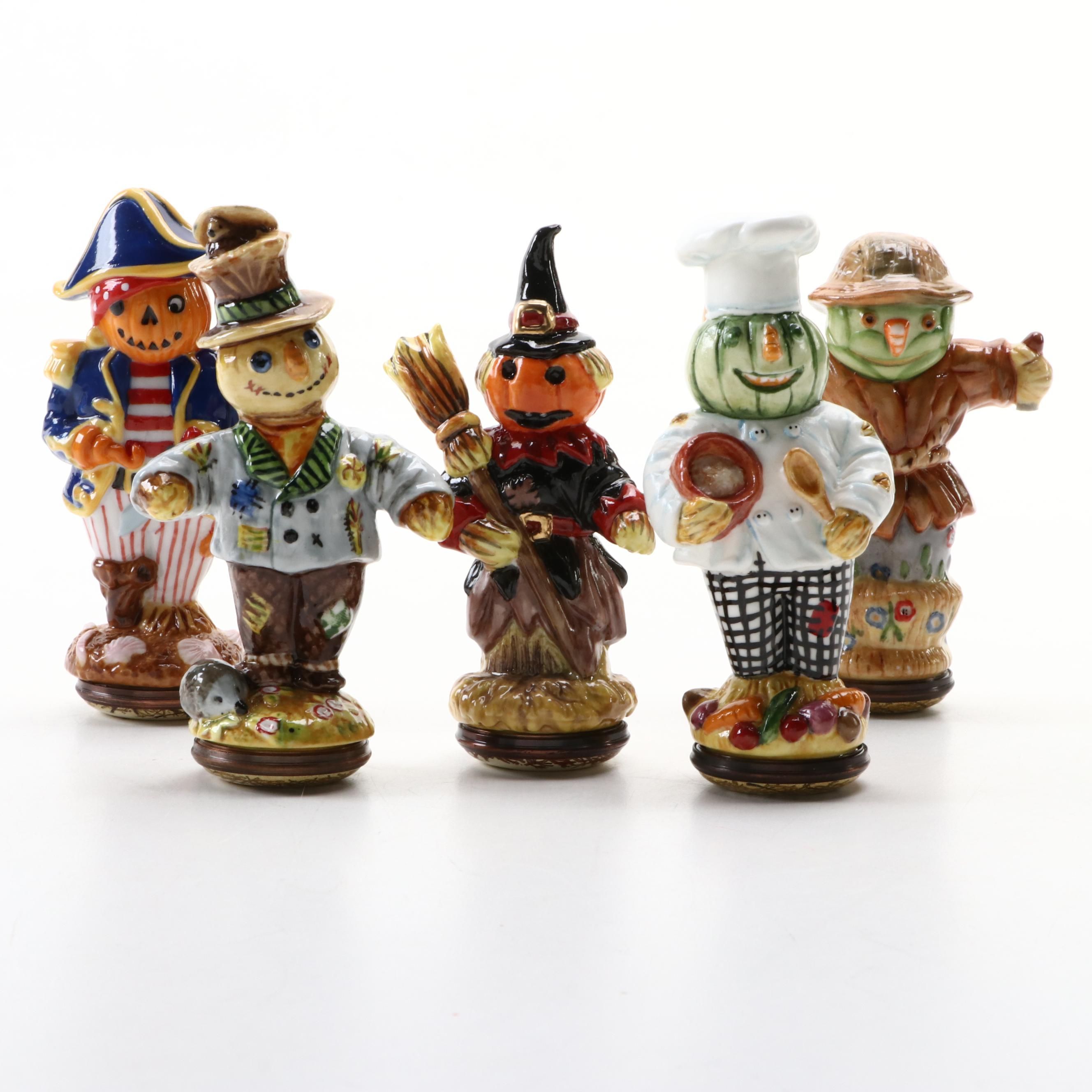 Halcyon Days "Scarecrows" Figural Porcelain Boxes