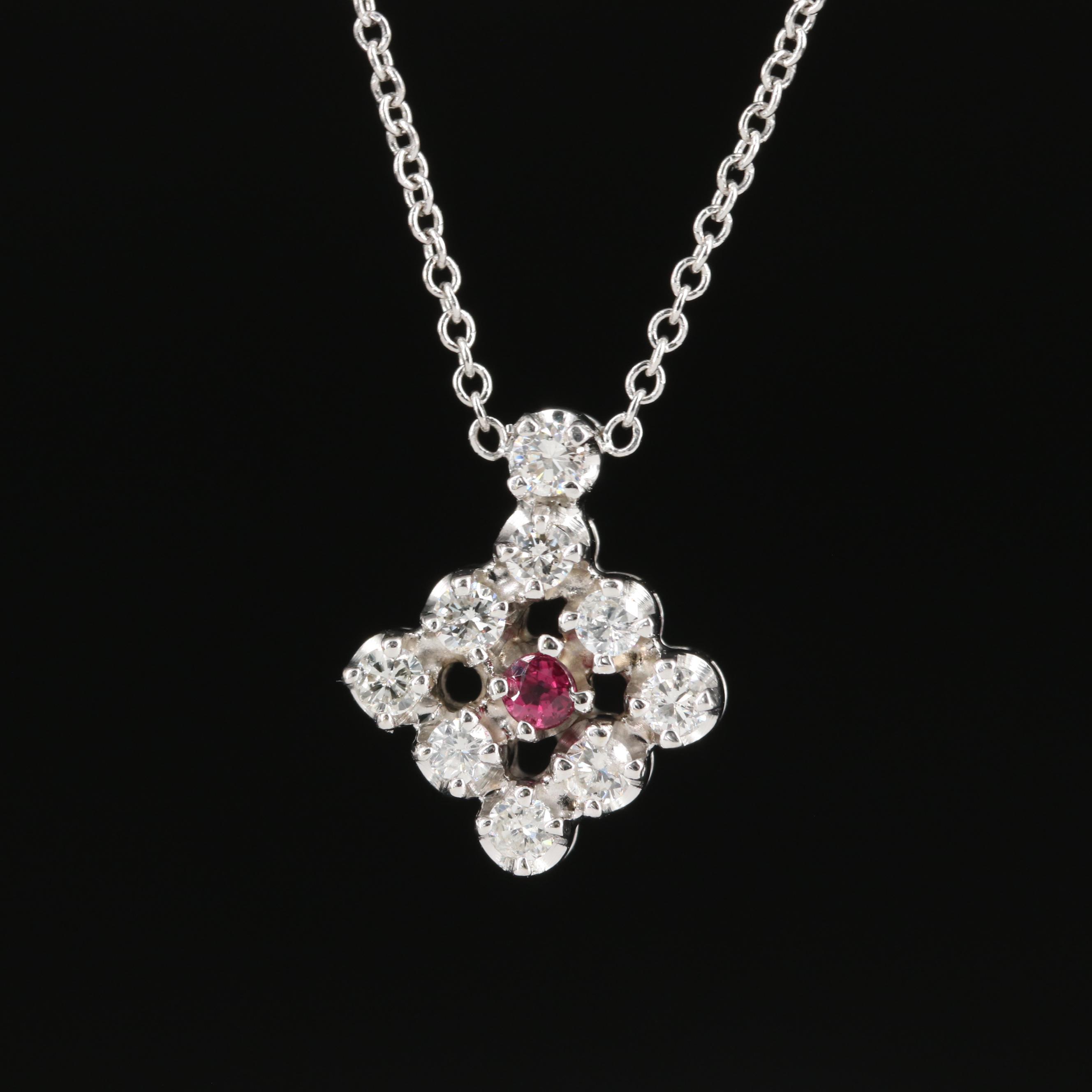 14K Diamond and Ruby Pendant Necklace