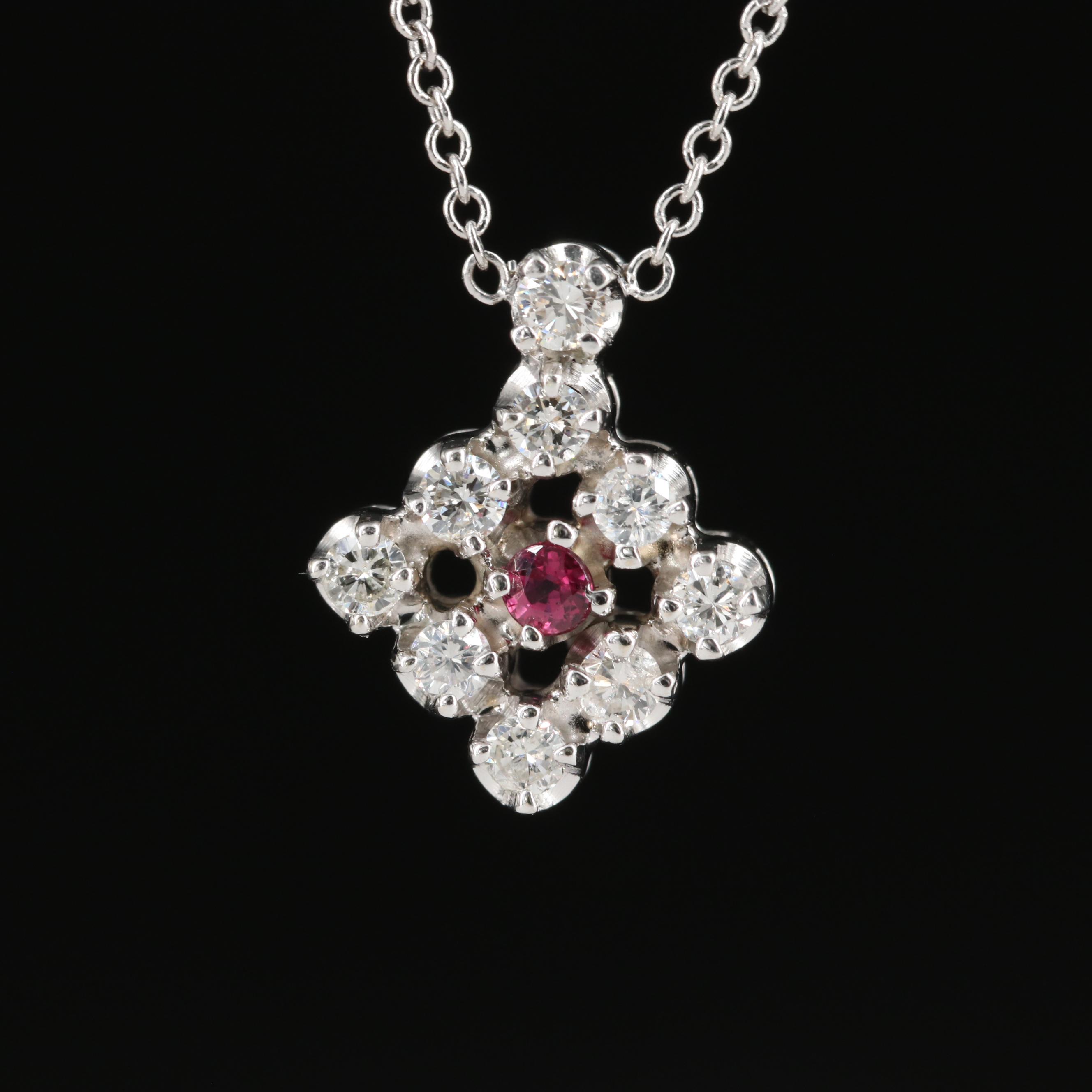 14K Diamond and Ruby Pendant Necklace