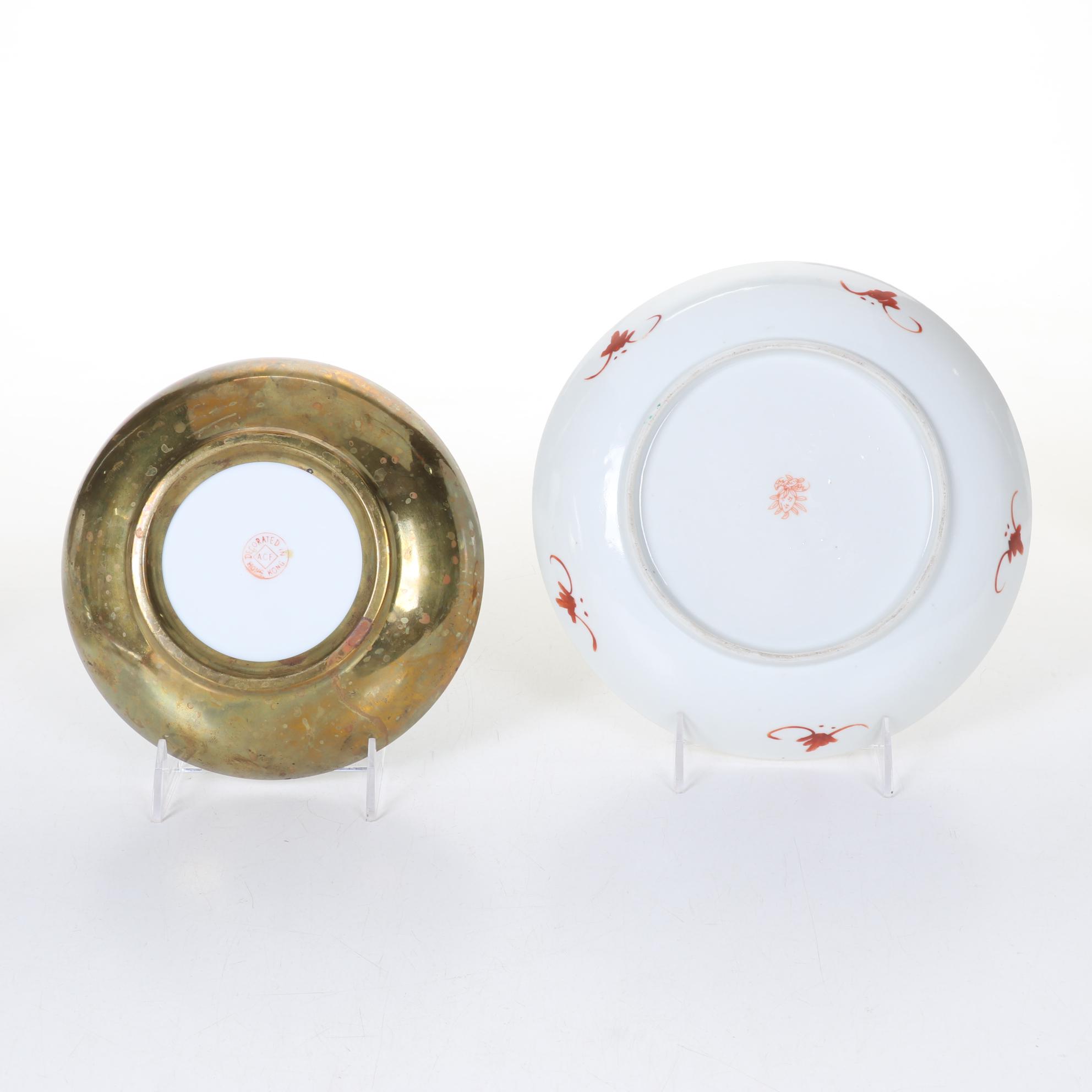 Six Chinese Qing Dynasty Hand-Decorated Porcelain Plates with Other Asian Items