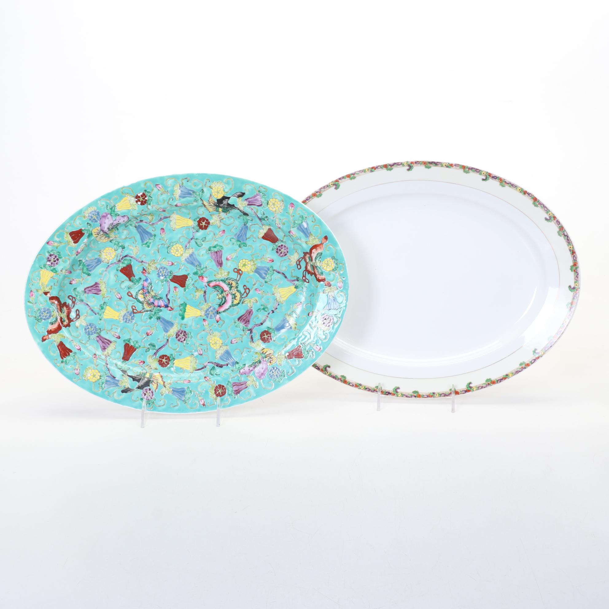 Six Chinese Qing Dynasty Hand-Decorated Porcelain Plates with Other Asian Items