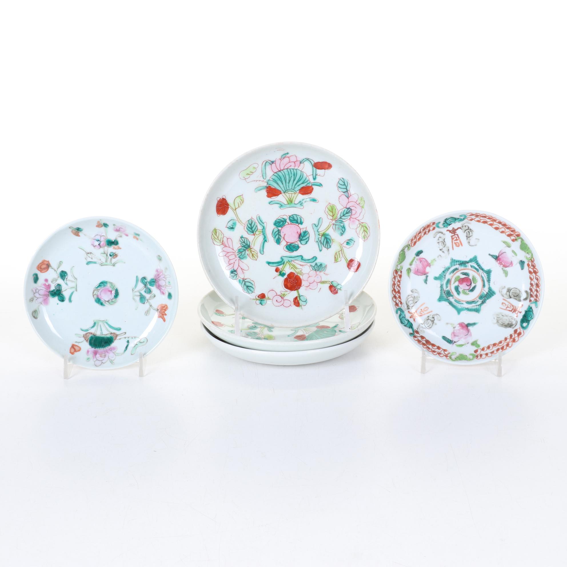 Six Chinese Qing Dynasty Hand-Decorated Porcelain Plates with Other Asian Items