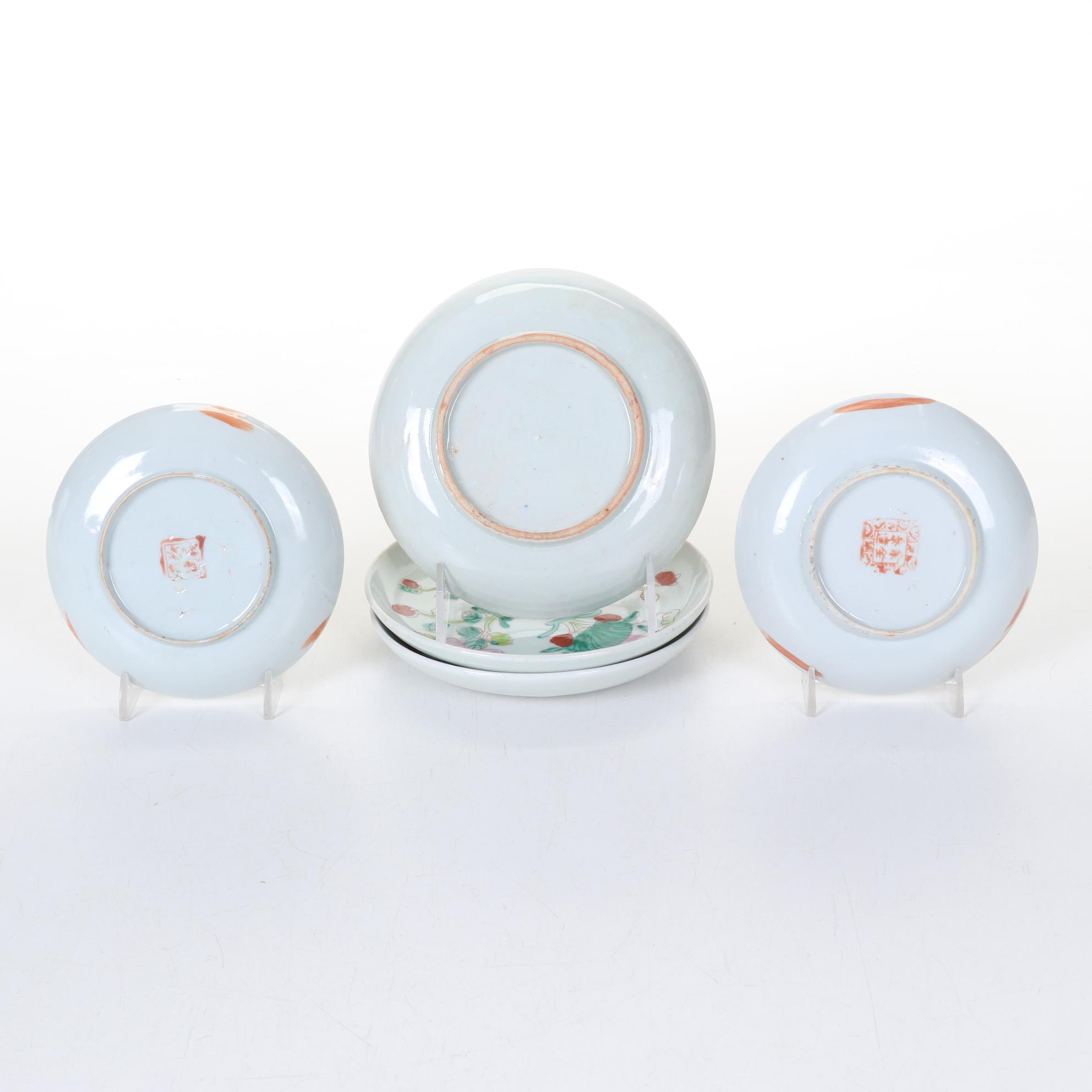 Six Chinese Qing Dynasty Hand-Decorated Porcelain Plates with Other Asian Items