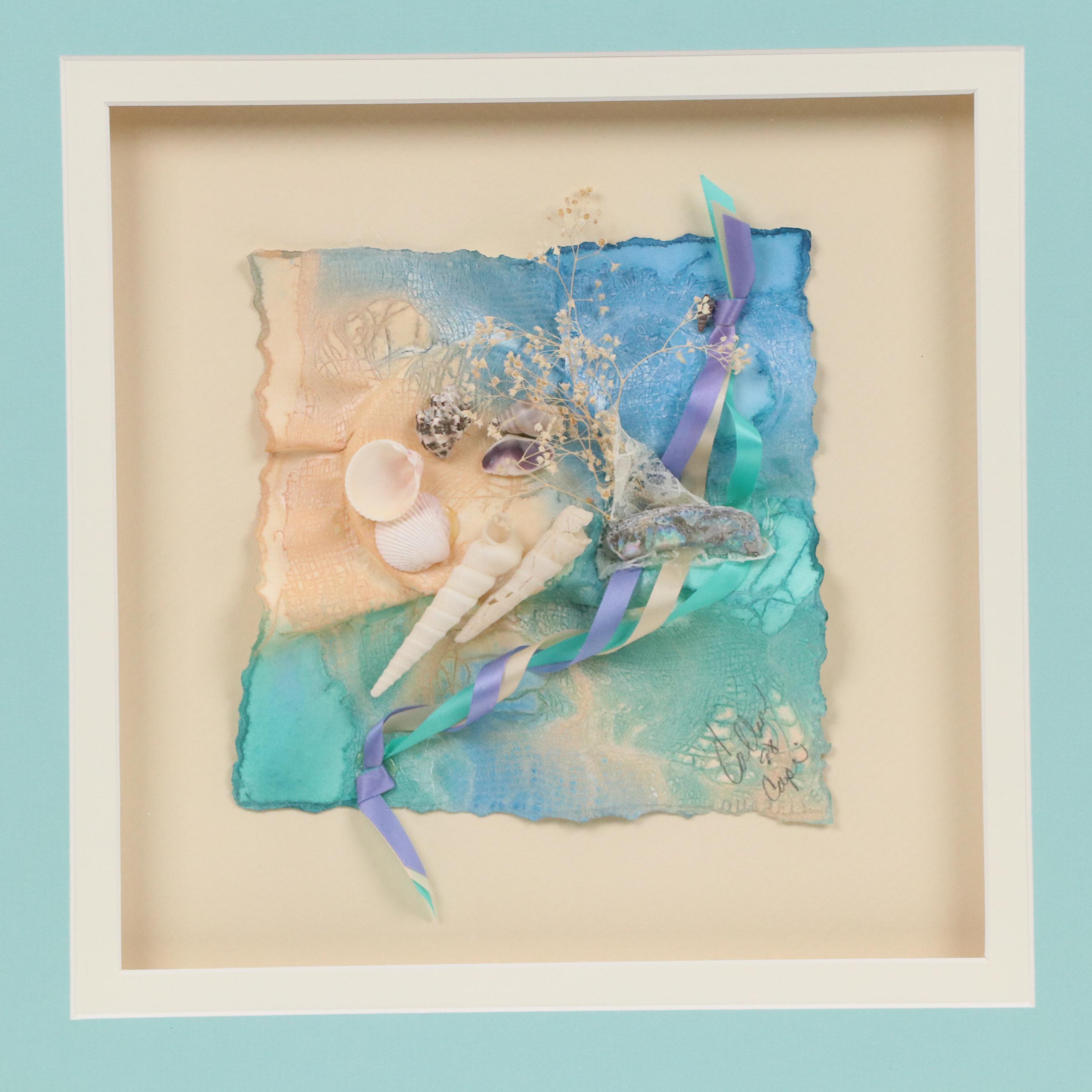 Mixed Media Assemblage with Seashells and Ribbon