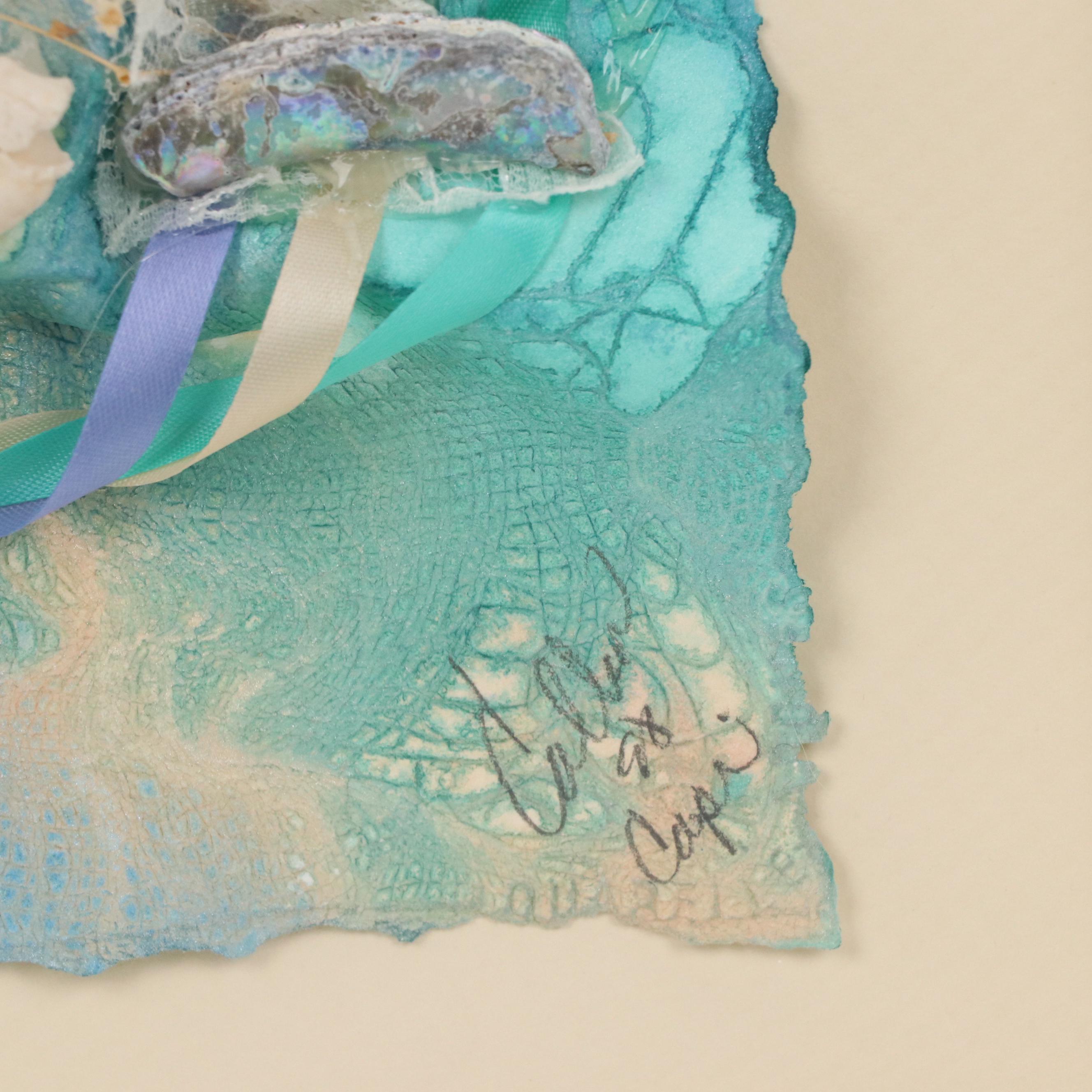 Mixed Media Assemblage with Seashells and Ribbon