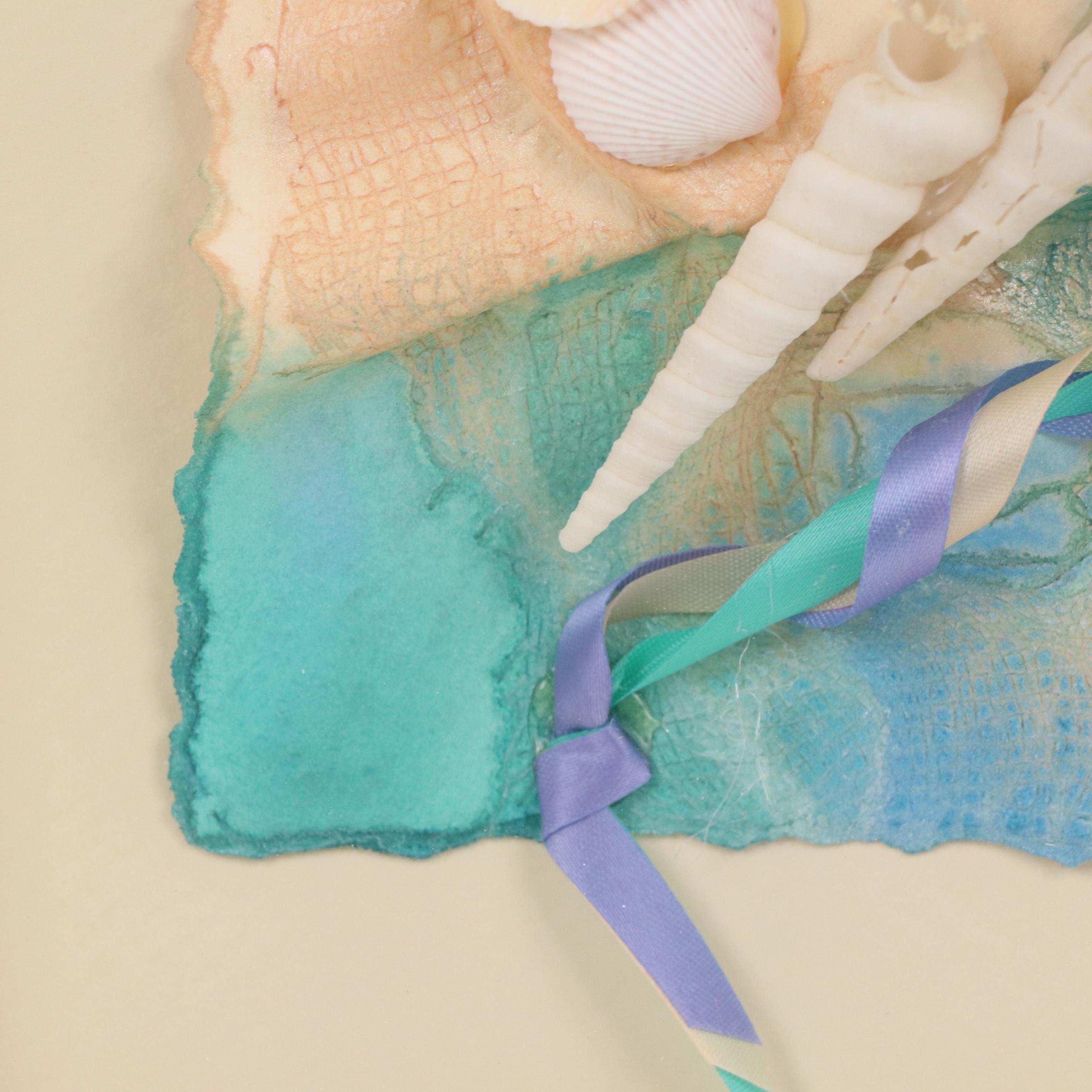 Mixed Media Assemblage with Seashells and Ribbon