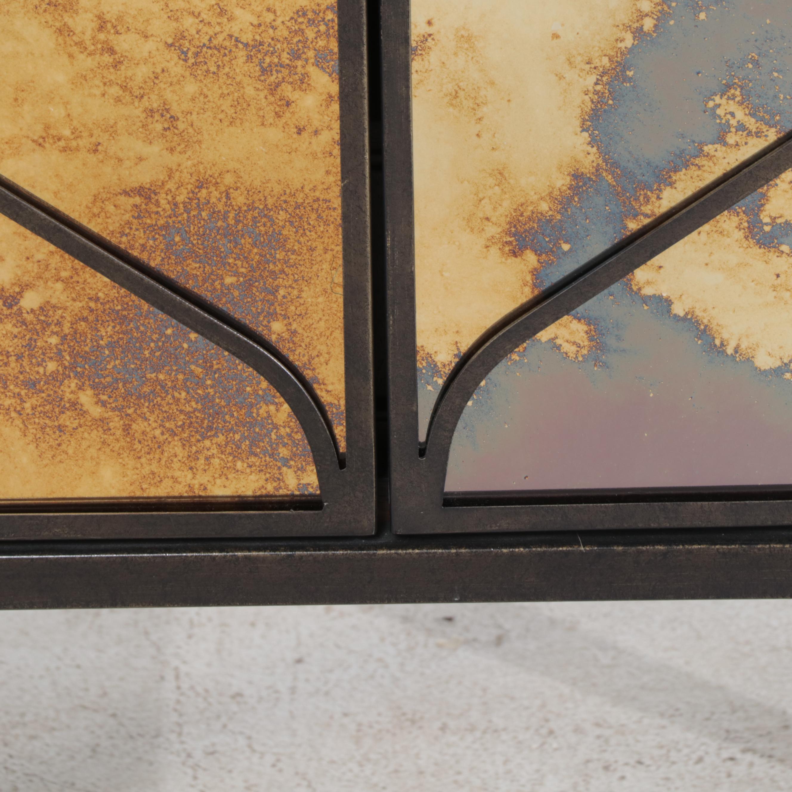 Caracole "Lorenzo" Walnut, Patinated Metal, and Mirrored Glass Server