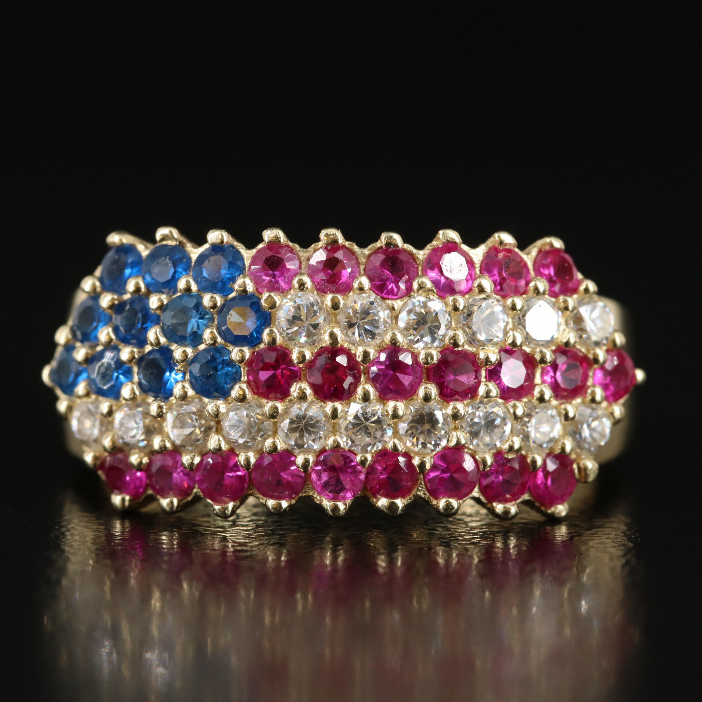 10K Ruby, Spinel, and CZ American Flag Ring