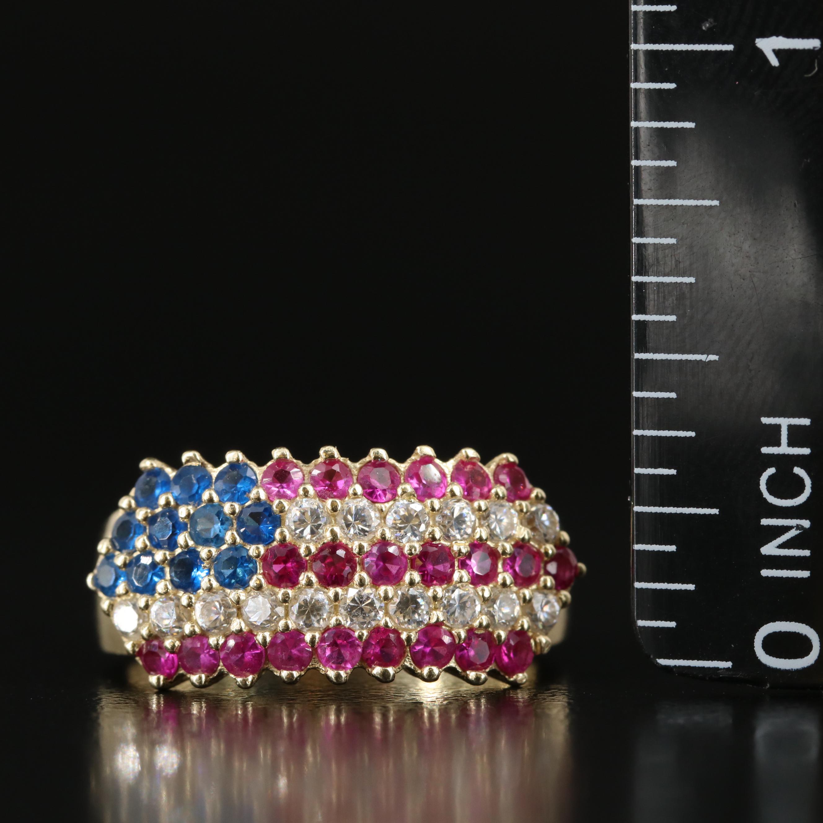 10K Ruby, Spinel, and CZ American Flag Ring
