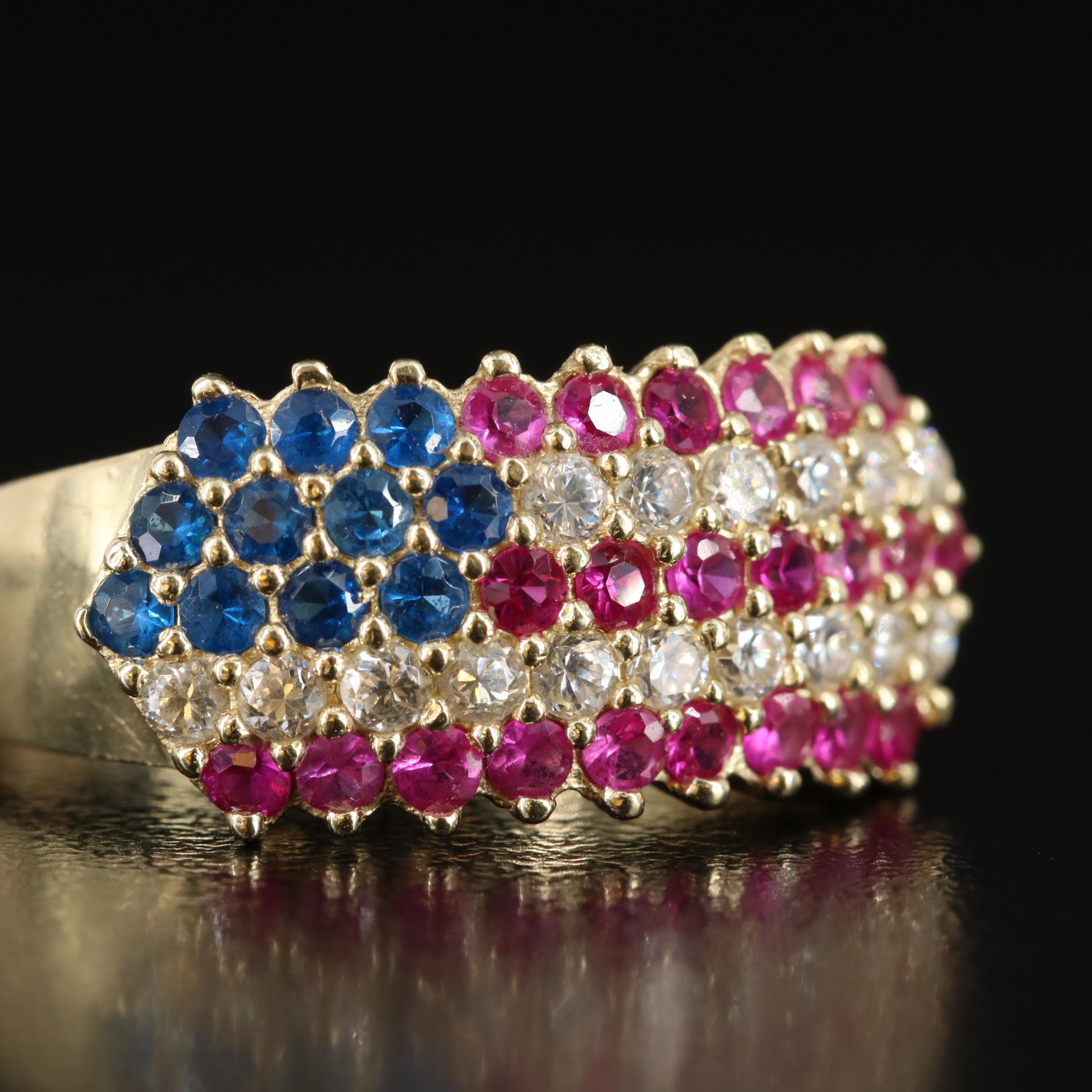 10K Ruby, Spinel, and CZ American Flag Ring