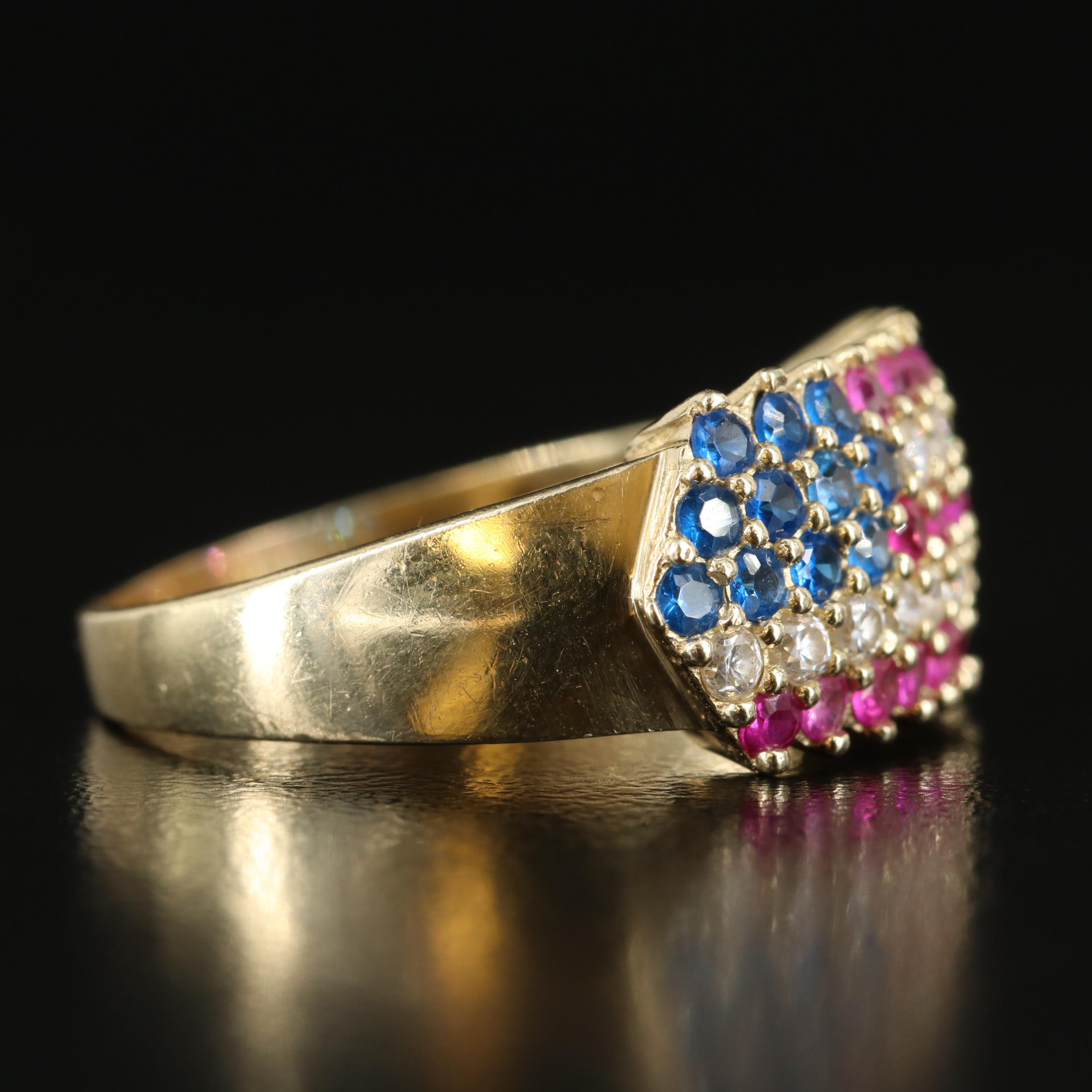 10K Ruby, Spinel, and CZ American Flag Ring