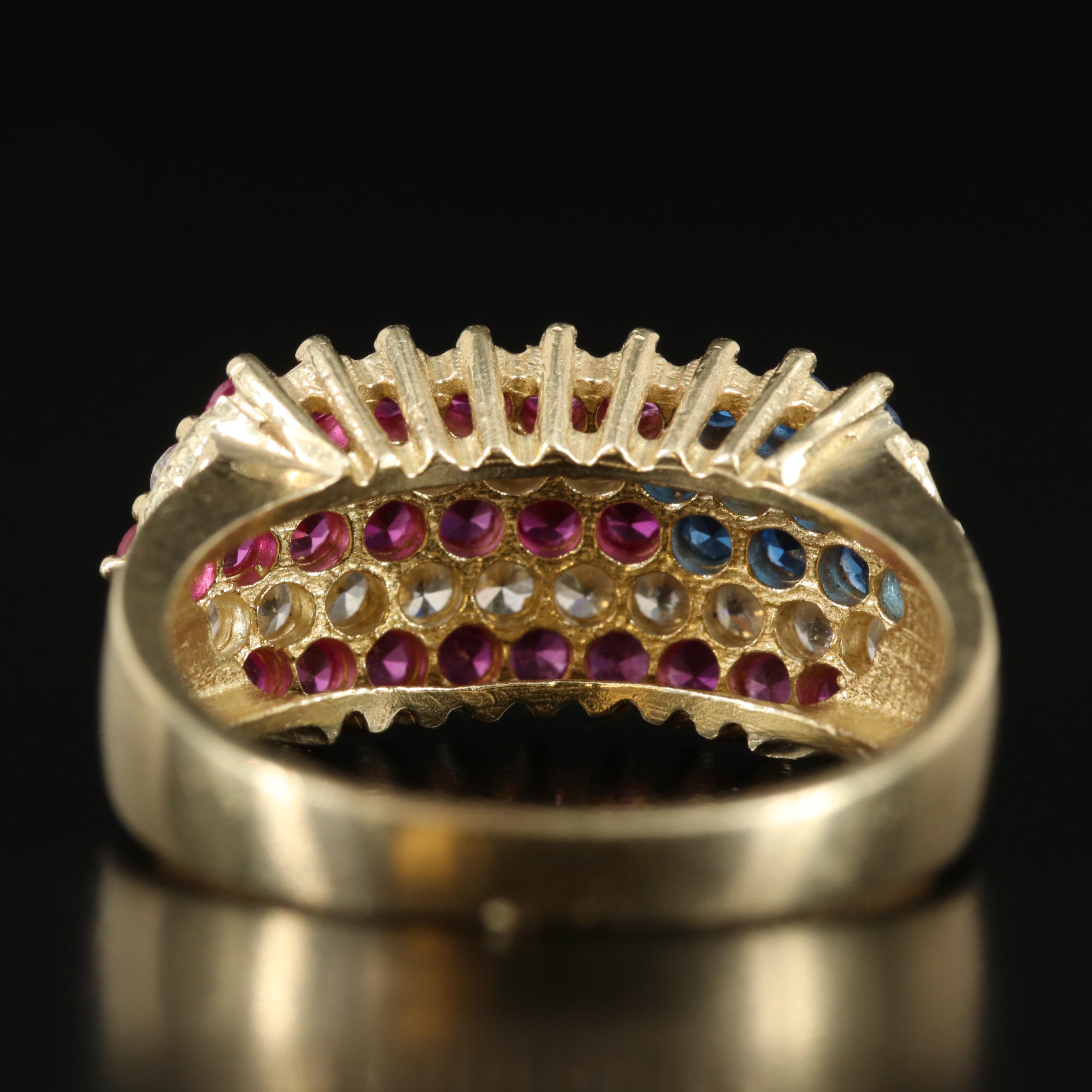 10K Ruby, Spinel, and CZ American Flag Ring