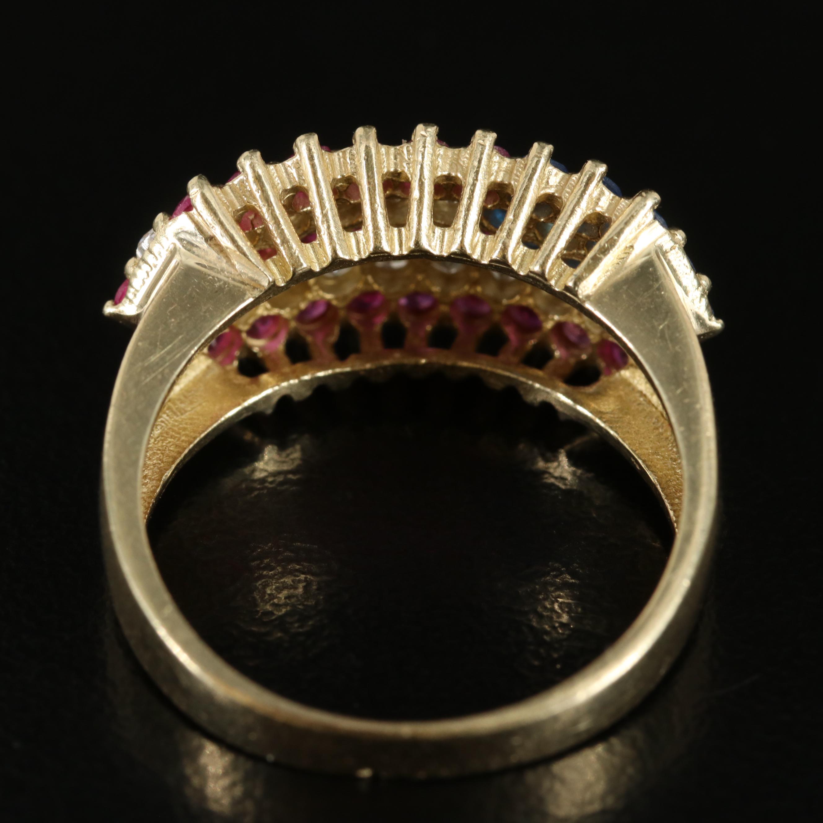 10K Ruby, Spinel, and CZ American Flag Ring