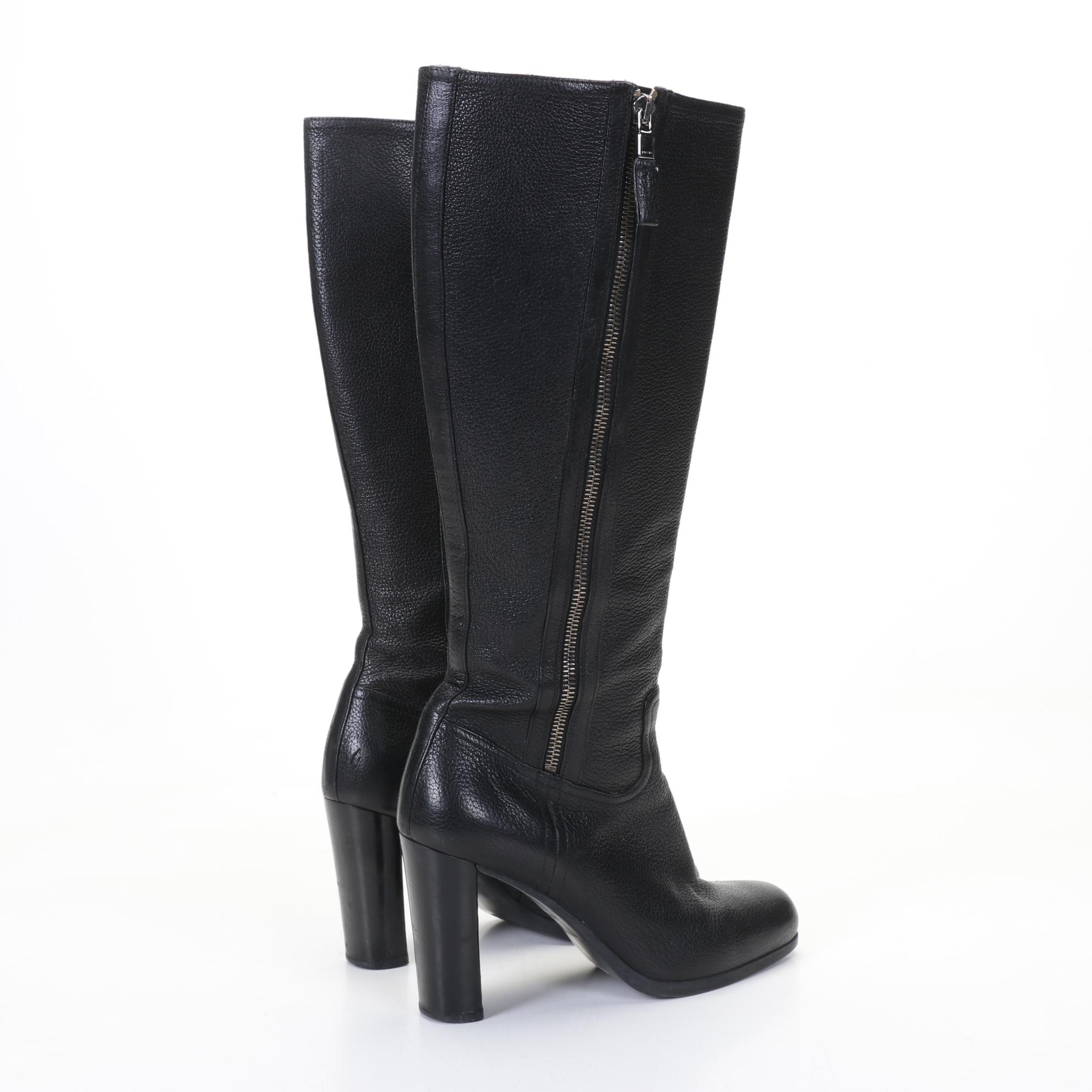 Prada Black 4" Heeled Boot Featuring Zippers On Both Sides Of Boot