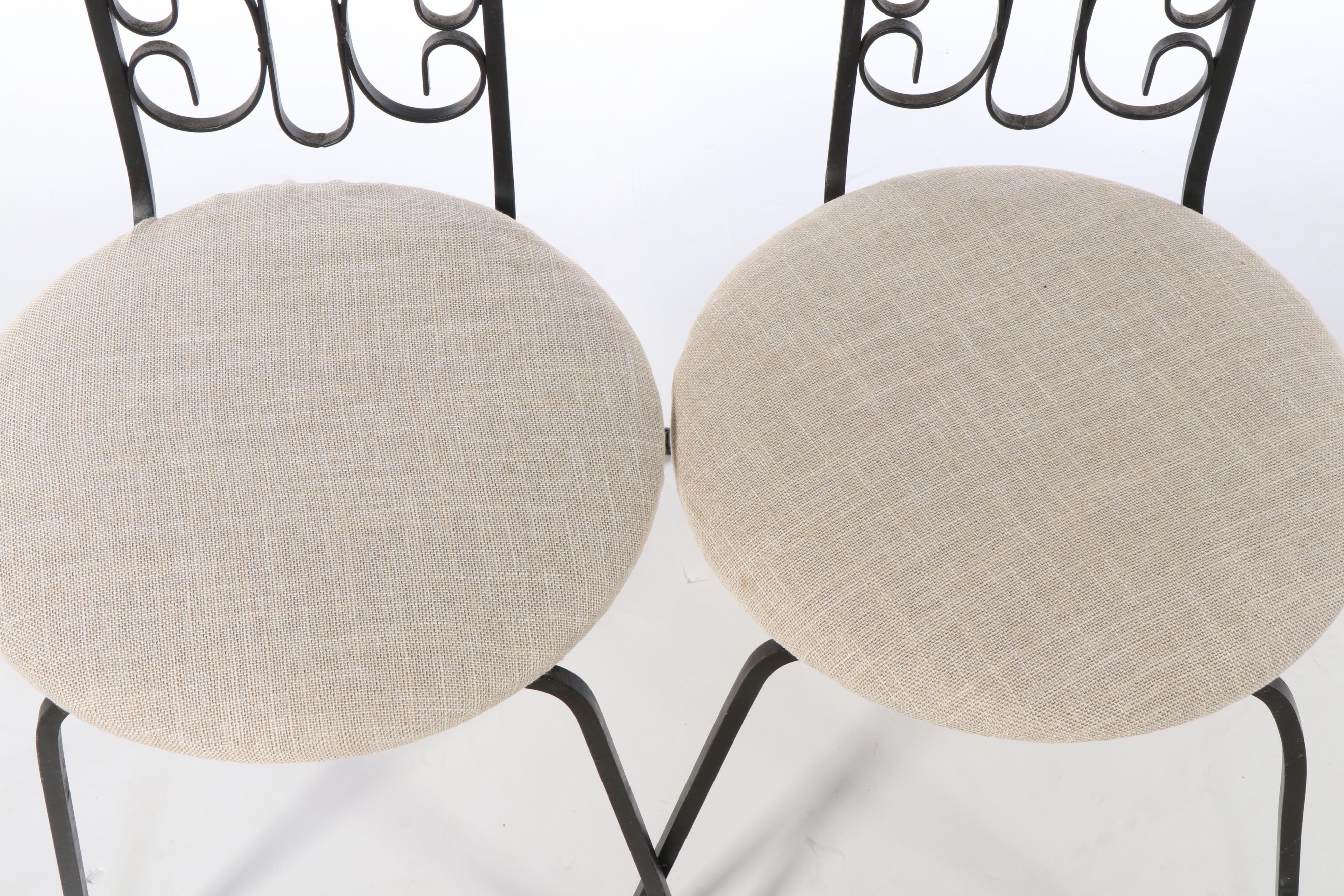 Pair of Mid Century Modern Scrolled Wrought Iron Chairs, Mid to Late 20th C.